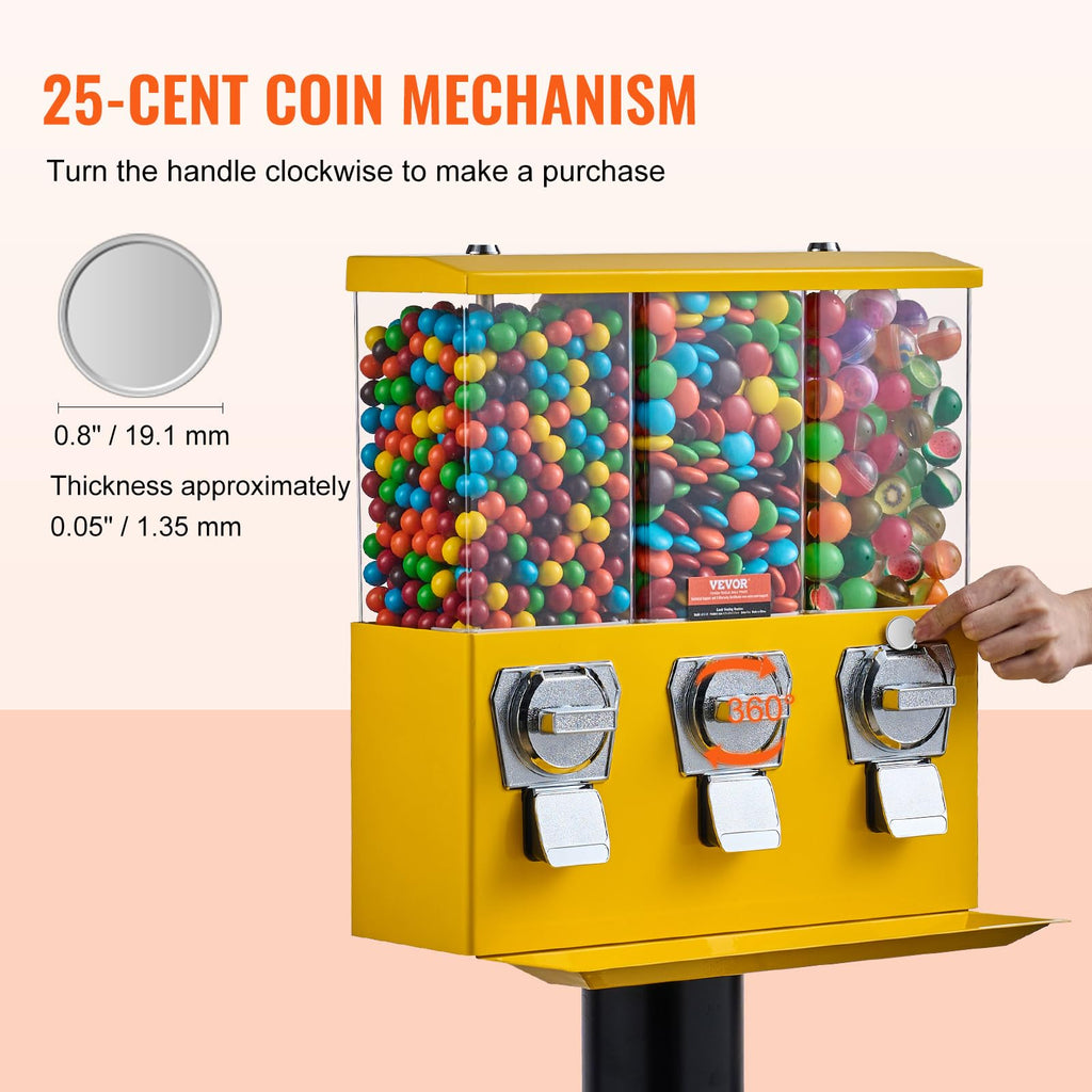 VEVOR Commercial Vending Machine, Four Compartment Rotatable Gumball and Candy Dispenser, Adjustable Height Coin Operated Candy Bank with Iron Stand, for Business Toy Capsules Bouncy Balls Nut, Blue