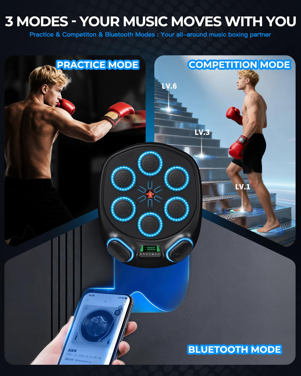 New Smart Music Boxing Machine & Interactive Punching Trainer | 8-Target with LED Rhythm Lights & Wall Mount | Home Workout & Fun for Adults/Kids, Ideal Gift