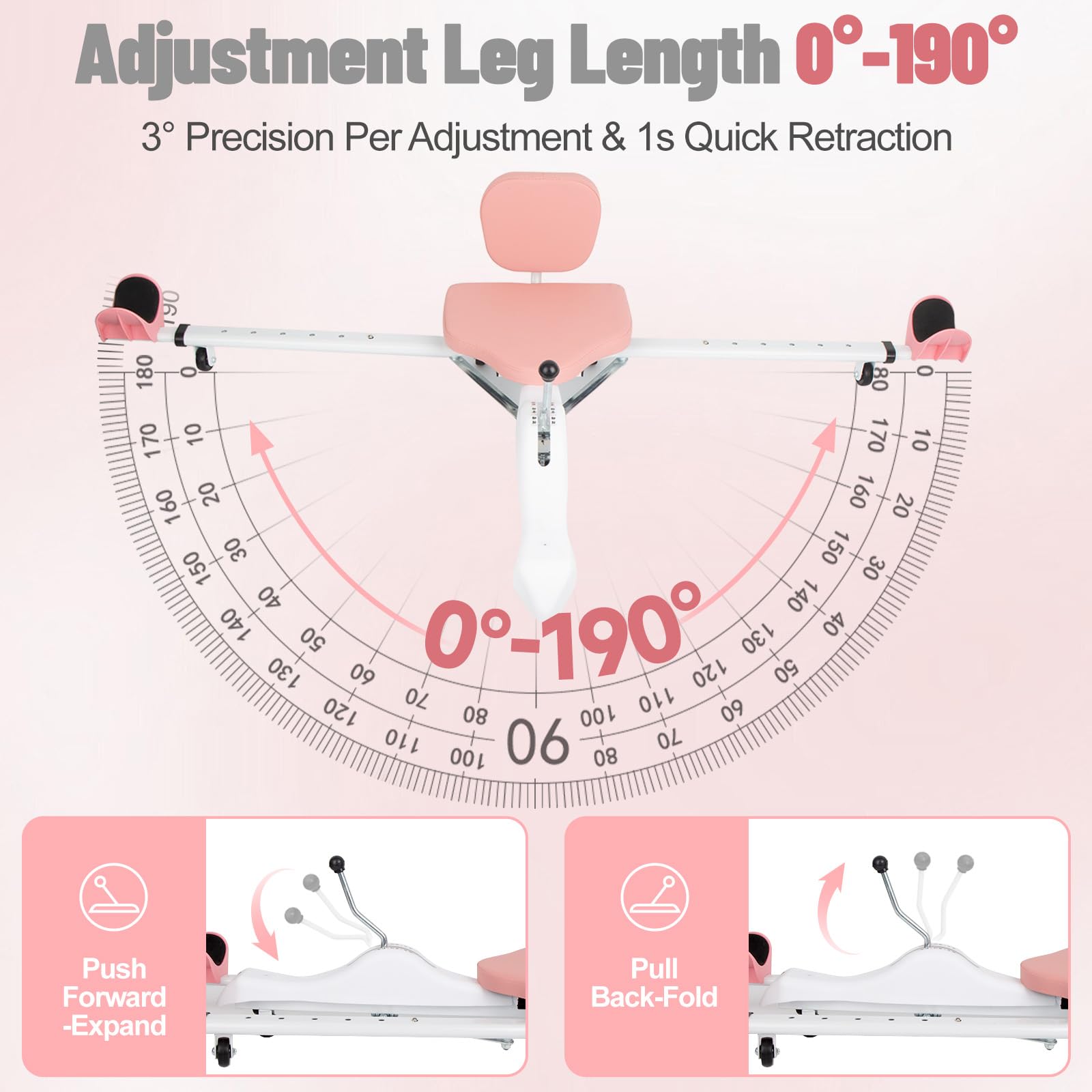 Leg Stretcher Split Machine with Backrest, Adjustable 0-190° Splits Trainer for Flexibility, 330lb Capacity Stretching Equipment for Ballet Yoga Dance Gymnastics, Home Gym Fitness Equipment