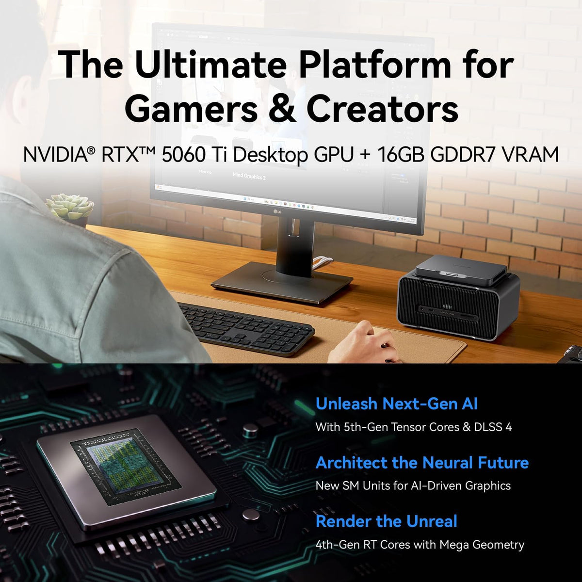 Khadas Mind Graphics 2 eGPU External Graphics Card with NVIDIA RTX 5060 Ti 16GB GDDR7, Desktop GPU for Thunderbolt 4 Laptops, 4K & 8K Output via HDMI 2.1b / DP 2.1b, PCIe 4.0 x8, Built-in Speakers