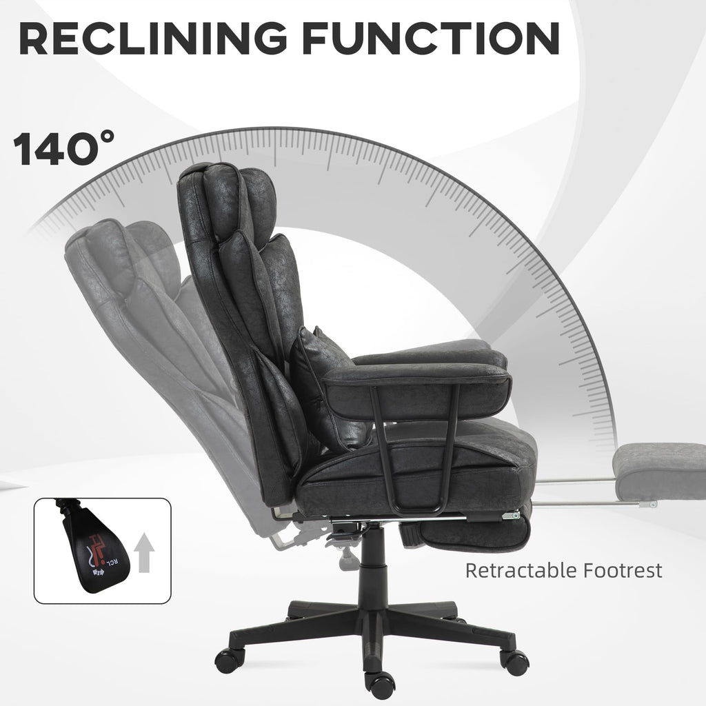 HOMCOM Massage Executive Office Chair with 6 Vibration Points, 400LBS Heated Big and Tall Office Chair with Foot Rest and Lumbar Support, Microfiber Reclining Computer Desk Chair, Gray