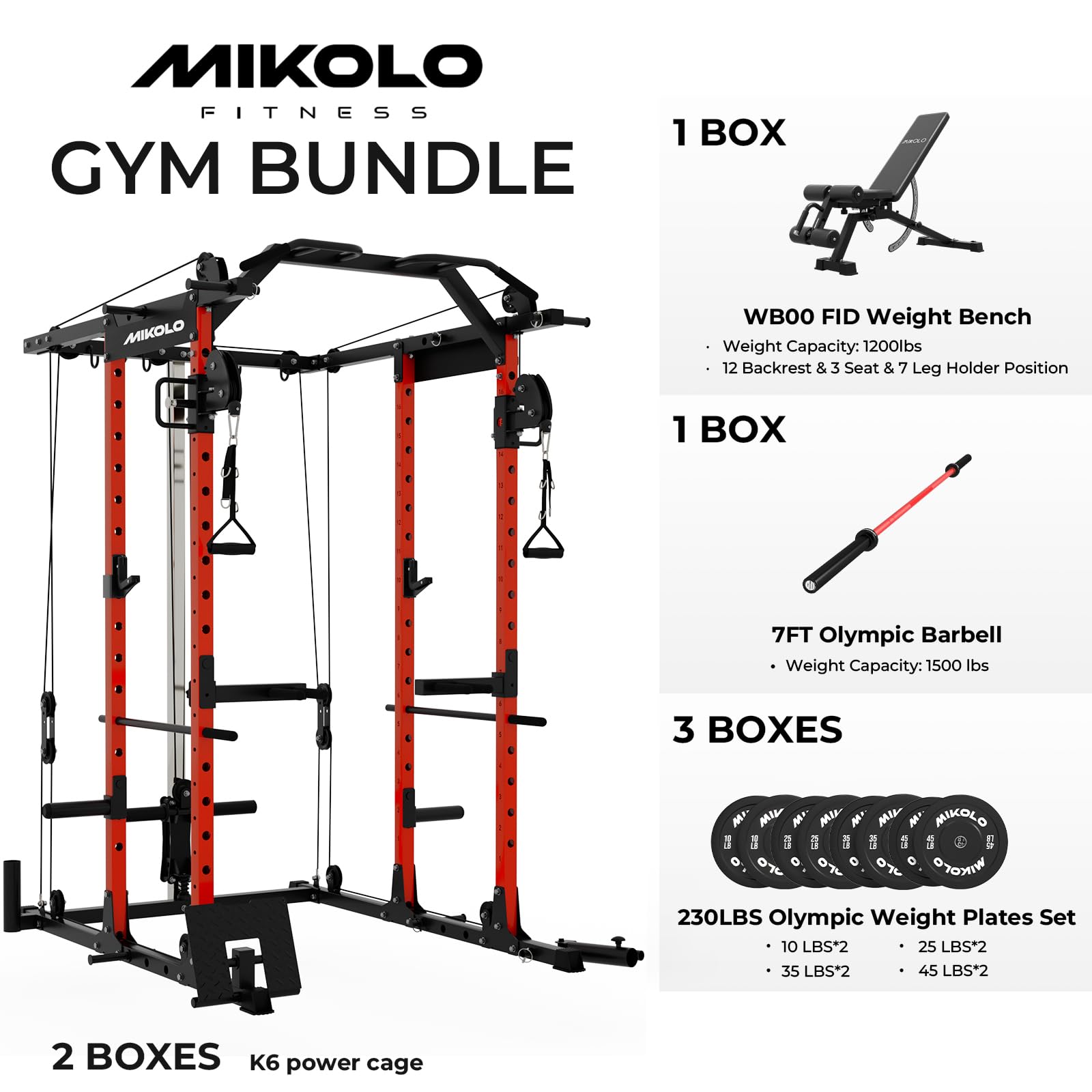 Mikolo Power Cage, Power Rack with Cable Crossover System, 1500LBS Squat Rack with LAT Pull Down System, Workout Cage with Pulley System for Fitness Home Gym