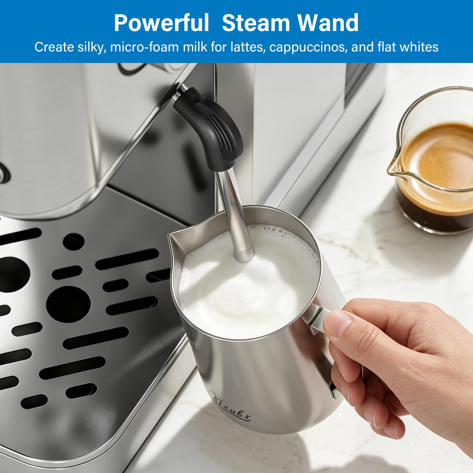 XIXUBX 20 Bar Espresso & Cold Brew Coffee Maker with Milk Frother, 42oz Removable Tank, Stainless Steel, Perfect for Cappuccino, Latte, Home & Office, Silver