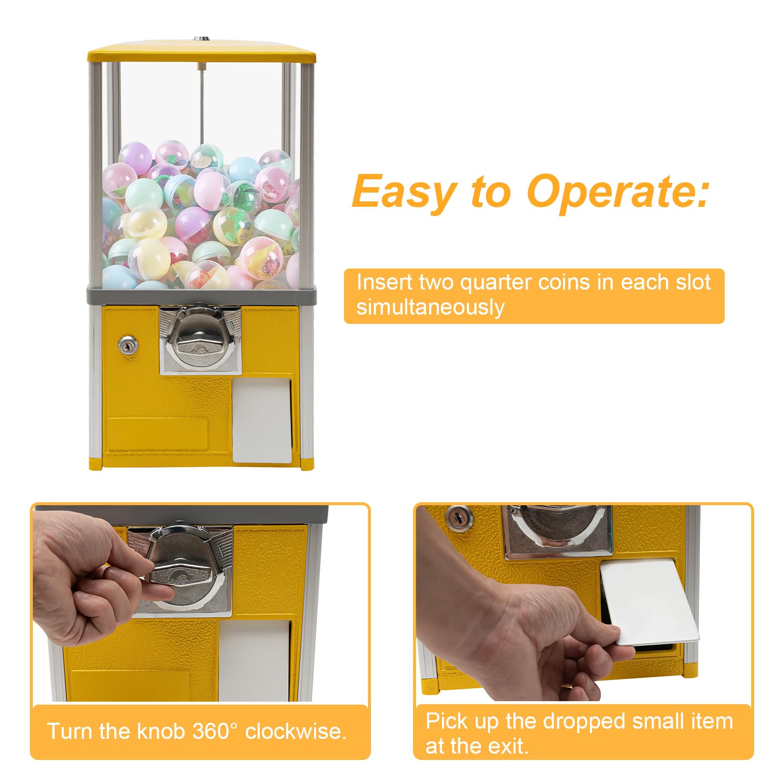 25 Cents Coin Operated Vending Machine, Capsule Vending Machine for Kids, Commercial Toy Vendor with Key Lock, Bubble Gum Ball Dispenser for Arcades Retail Stores, 1.77-1.97in Toys (Green)
