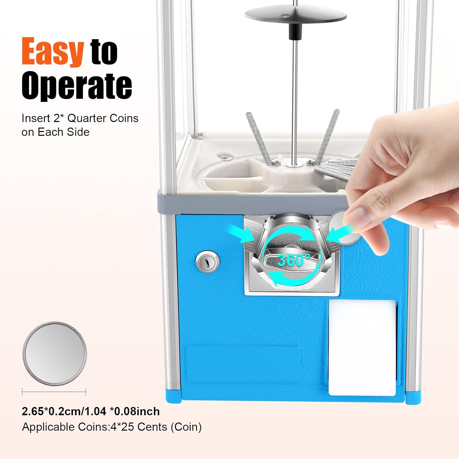 Vending Machine,Commercial Capsule Toys Vending Machine,1.77-1.97inches Ball Diameter,800 Coin Bank Capacity,4×25 Cent Coins,Blue Gumball Machine with Keys for Selling Capsule Toys, Twister Balls