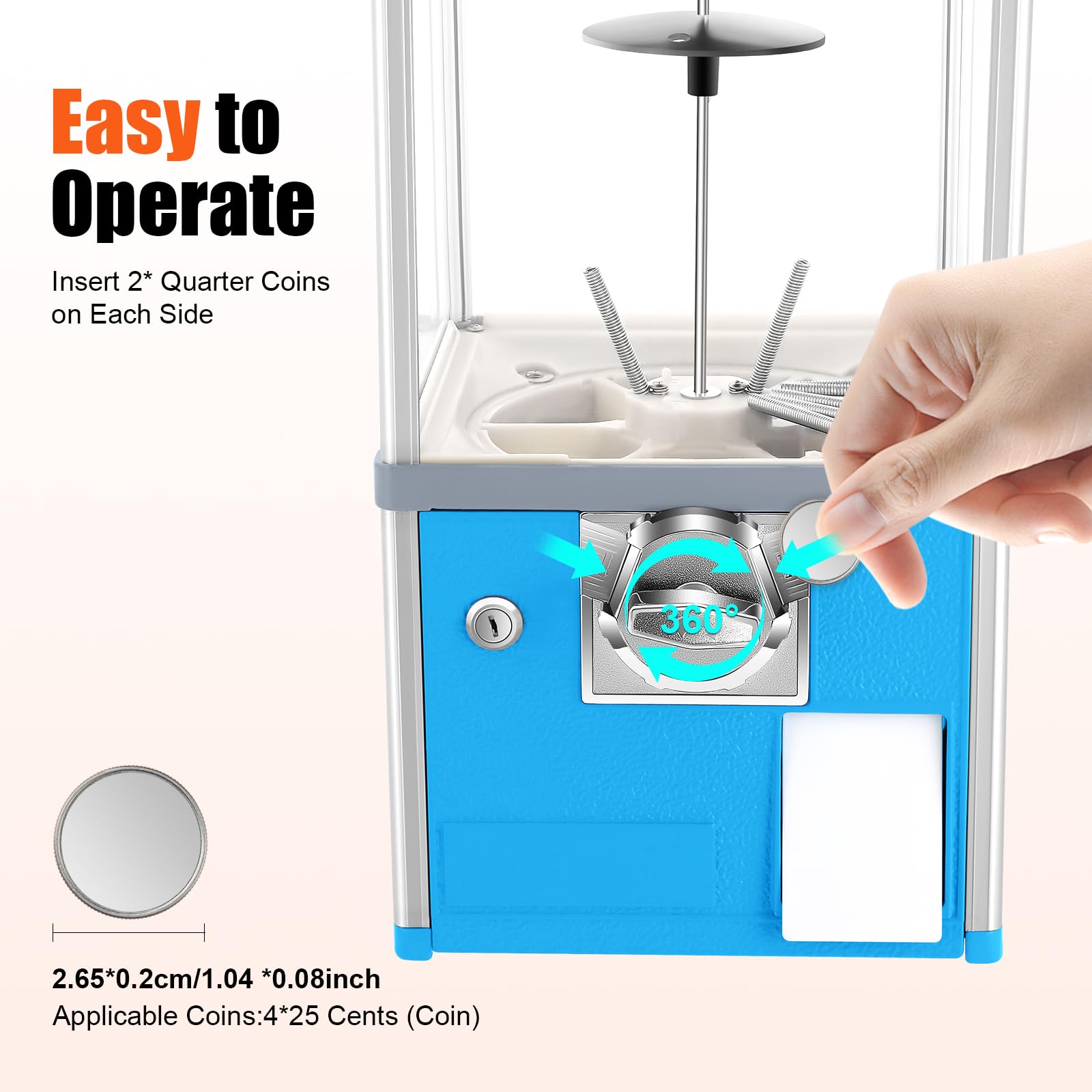 Vending Machine, 25-Cent Coin Operated Capsule Vending Machine Commercial Gumball Machine Big Candy Vending Machine Mini Dispenser Prize Machine for Game Stores, Retail Stores (Red)