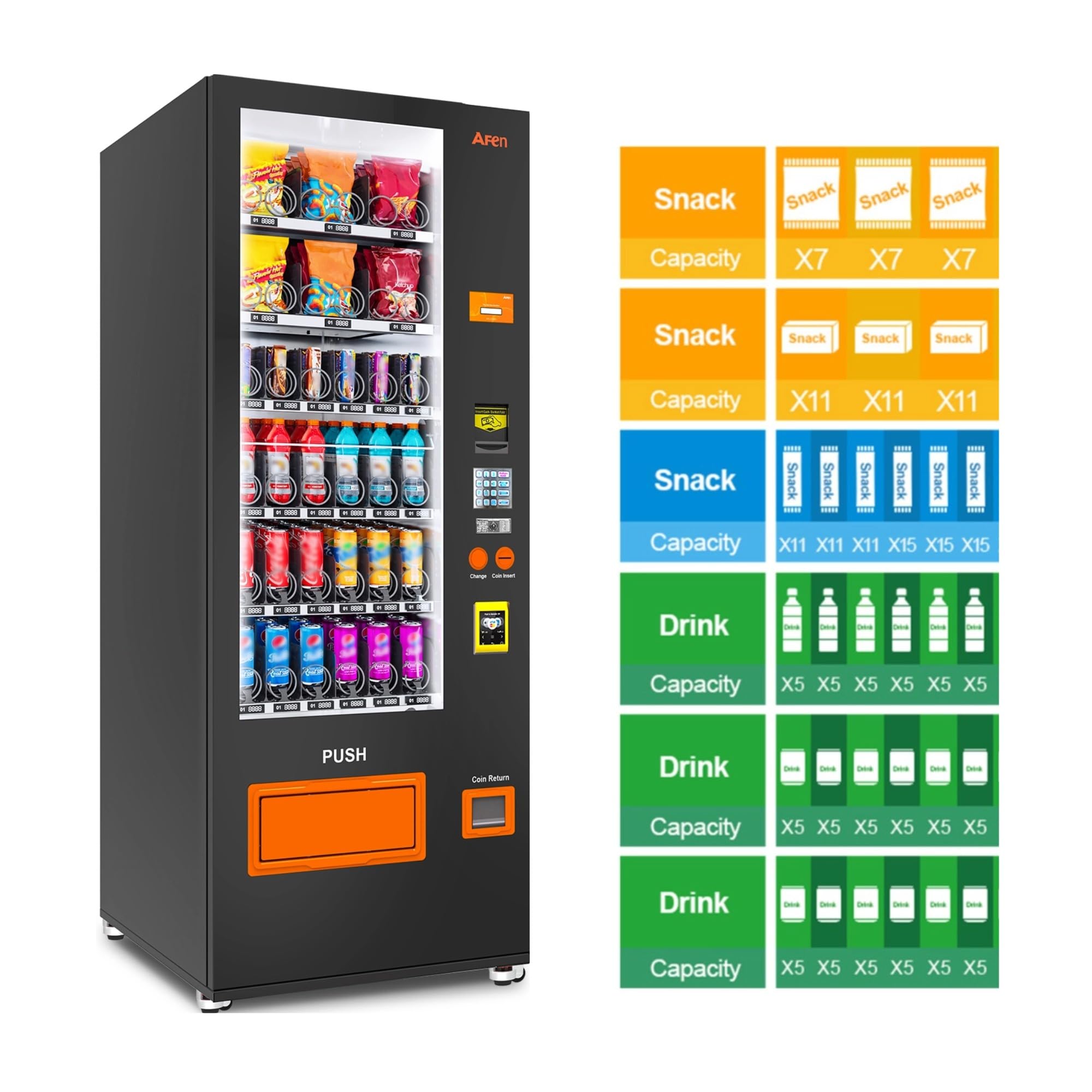AFEN Commercial Vending Machine, 36 Slot Snack and Drink Combo Vending Machine Refrigerated Smart Mini Vending Machine for Business, Mobile Management, with Card Reader Only