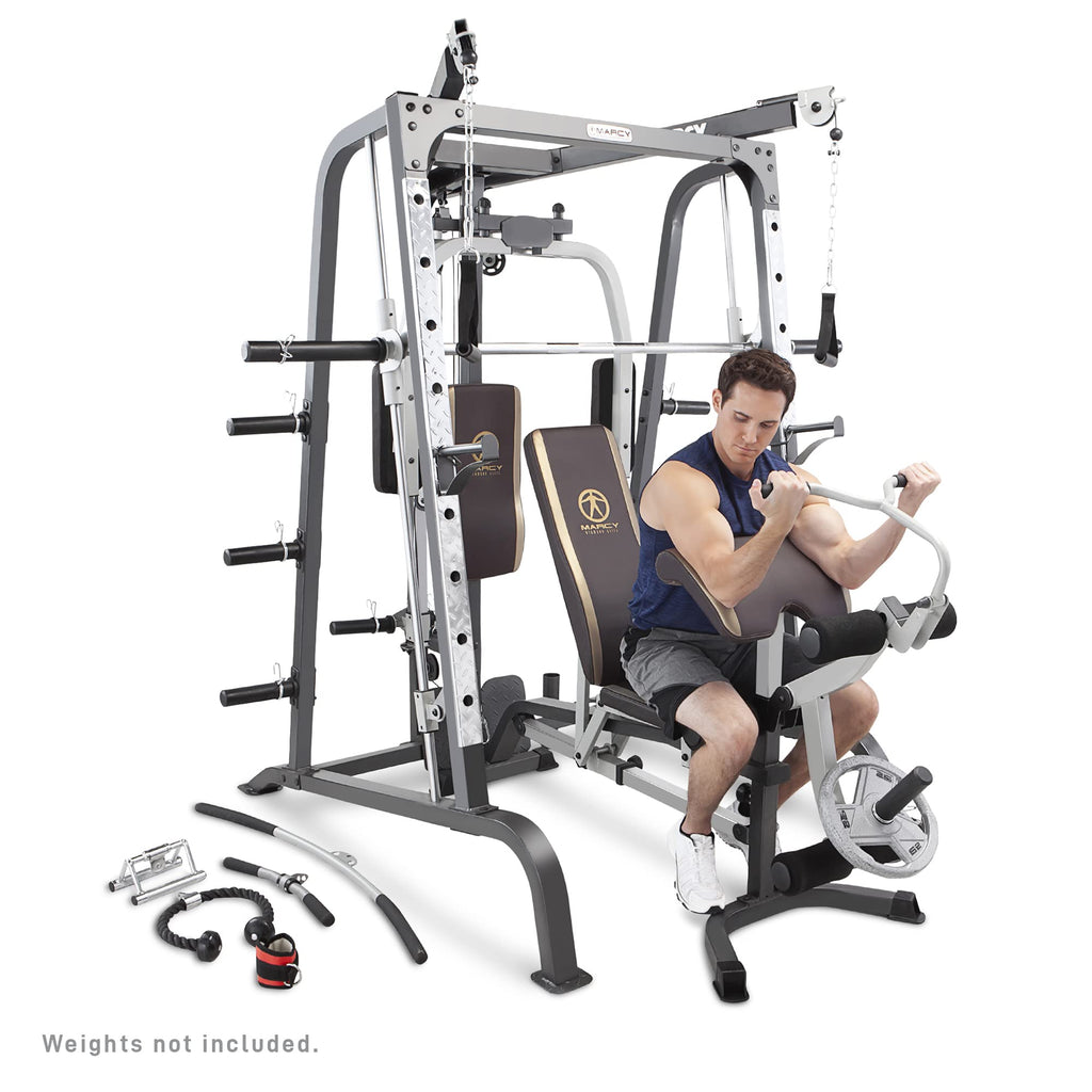 Marcy Smith Cage Workout Machine Full Body StrengthTraining Home Gym Equipment System with Leg Developer, Press Bar, PEC Deck, and Squat Rack