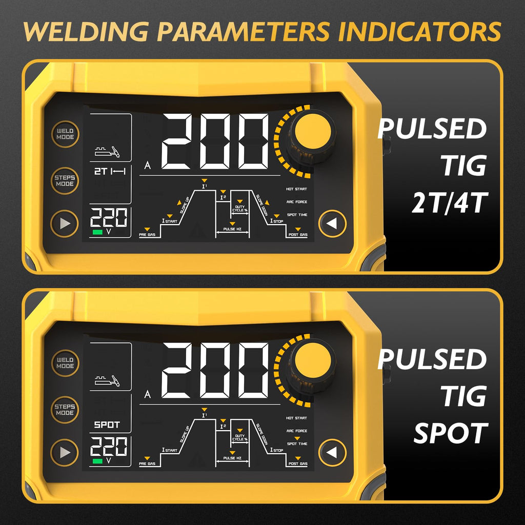 TOOLIOM 220A Cold TIG Welder with DC Pulse, 7 In 1 Cold Spot Lift TIG/Stick Welder with IGBT Inverter, 110&220V Welding Machine with Large Digital Display 2T/4T/4T Repeat Mode TIG Welding Equipment