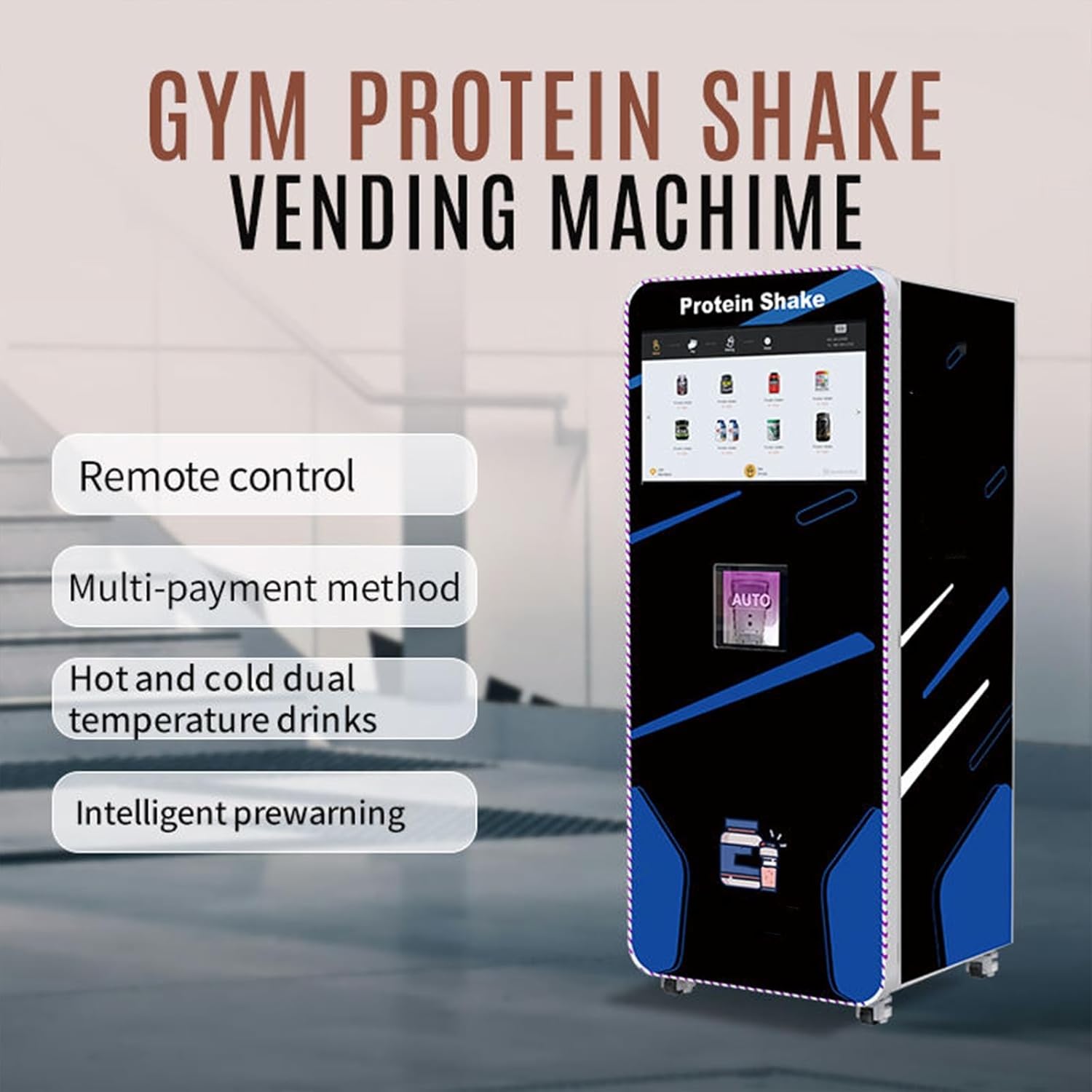 Protein Shake Vending Machine, Automatic Protein Drink Maker with Multiple Flavors, Commercial Self Serve Touchscreen Dispenser for Gym Health Club Office