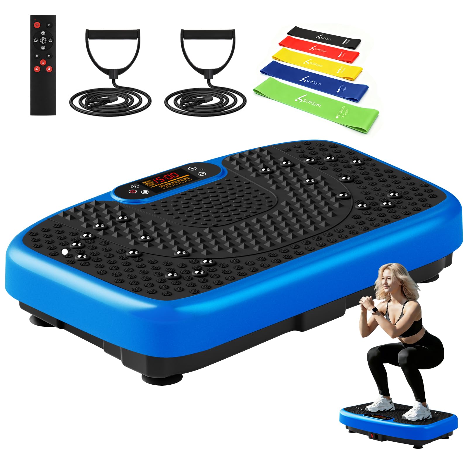 SoftGym Waver Vibration Plate Exercise Machine for Lymphatic Drainage Weight Loss,120 Speed Levels Vibrating Platform with Resistance Bands,Full-Body Workout Equipment for Muscle Toning