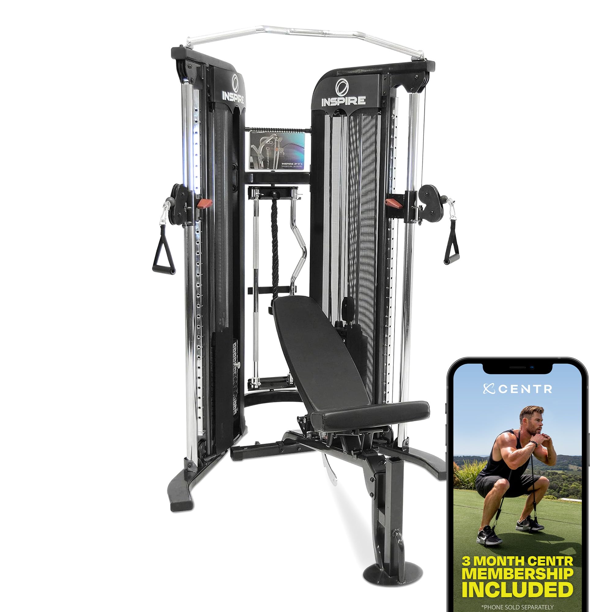 Inspire Fitness FTX Functional Trainer - Compact at Home Workout Machine with Accessories - Space Saving Design - Home Gym Cable Machine and Two 165 lb Weight Stacks