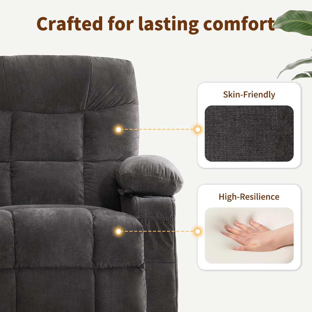 Power Lift Recliner Chair for Elderly with Massage and Heat, Comfortable Electric Power Reclining Chair with Side Pockets,2 Cup Holders and USB Charging Port for Living Room (Grey)
