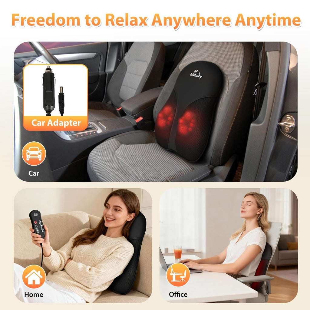 Shiatsu Neck and Shoulder Massager with Heat, Back Massager for Pain Relief Deep Tissue, 3D Kneading Massager for Chair Home Office Car, Gifts for Mom, Dad, Women (Black)