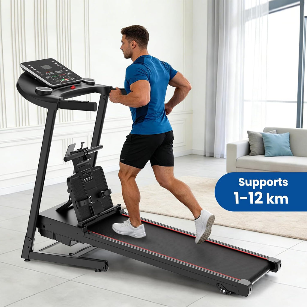 2-in-1 Treadmill and Rowing Machine Combines Running and Rowing for Aerobic Exercise with Adjustable Resistance, Space-Saving Full-Body Workout Machine