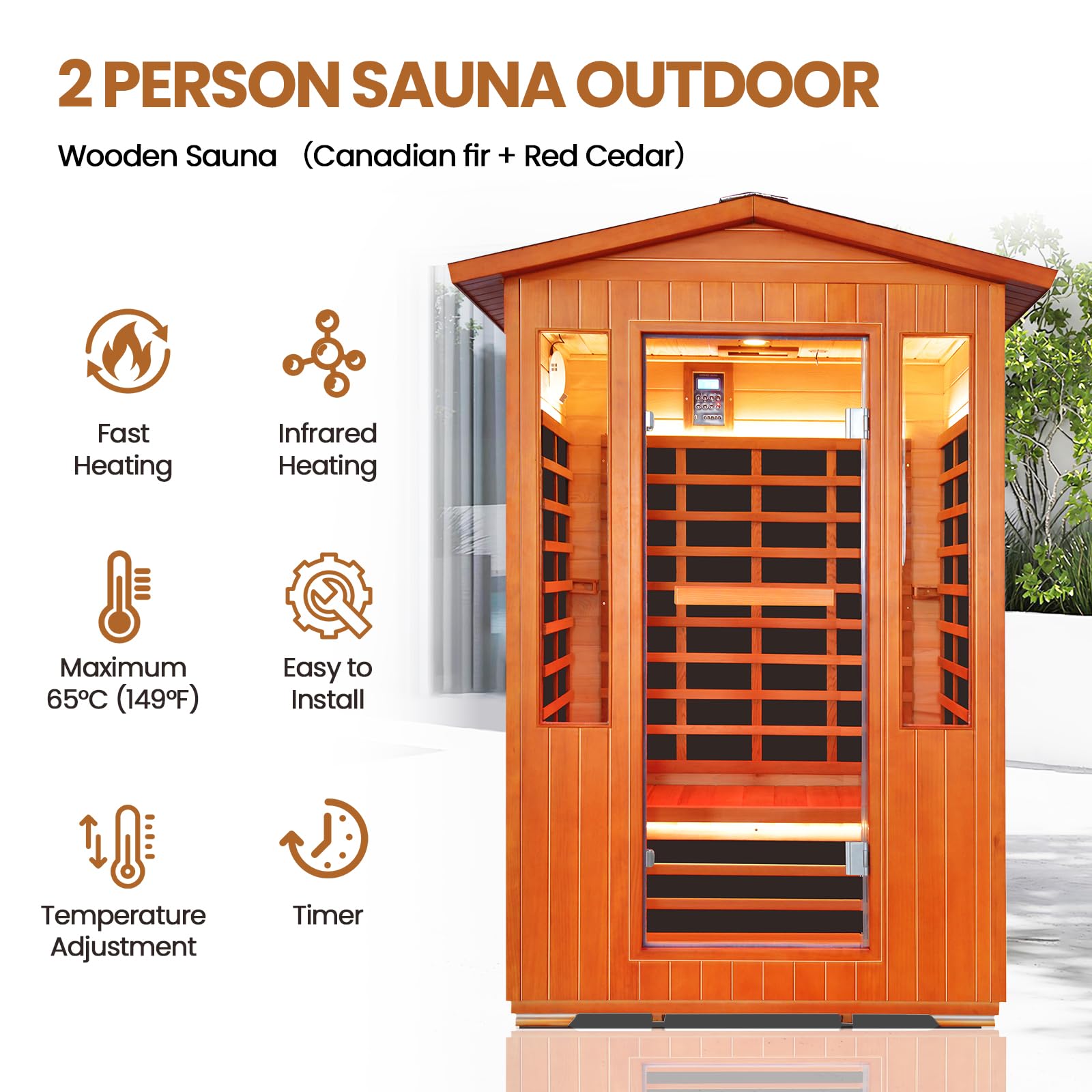 2 Person Infrared Sauna Far Infrared Sauna Room for Home Indoor 2000W Low-EMF Wood Dry Sauna with Full Starry Sky Lights Ceiling in 7 Color Speaker Fast Heating Easy Assembly- 47.3*41.3*74.8 IN