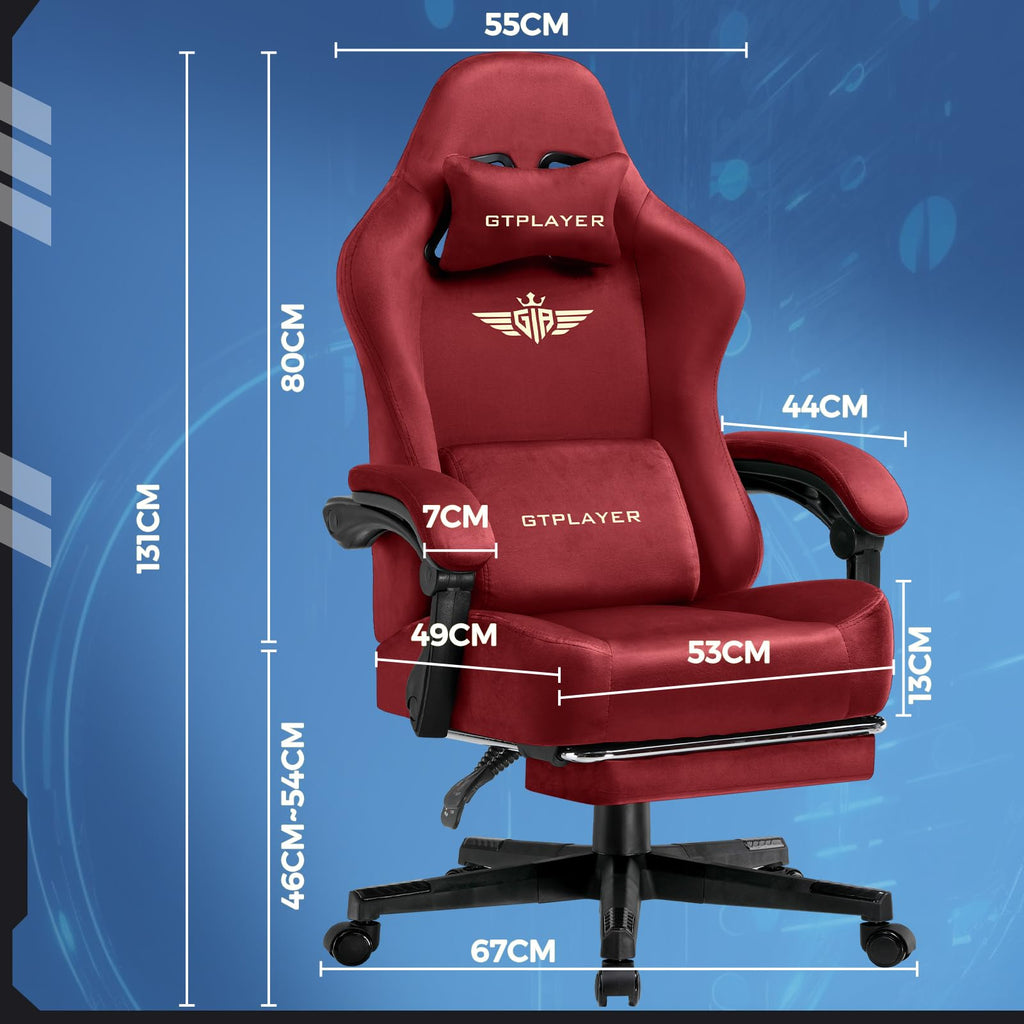 GTPLAYER Gaming Chair with Pocket Spring Cushion, Big and Tall Gamings Chairs 350LBS High Back Computer Chair with Footrest for Adults Lumbar Support Swivel Game Chair for Office,Leather Black-Massage