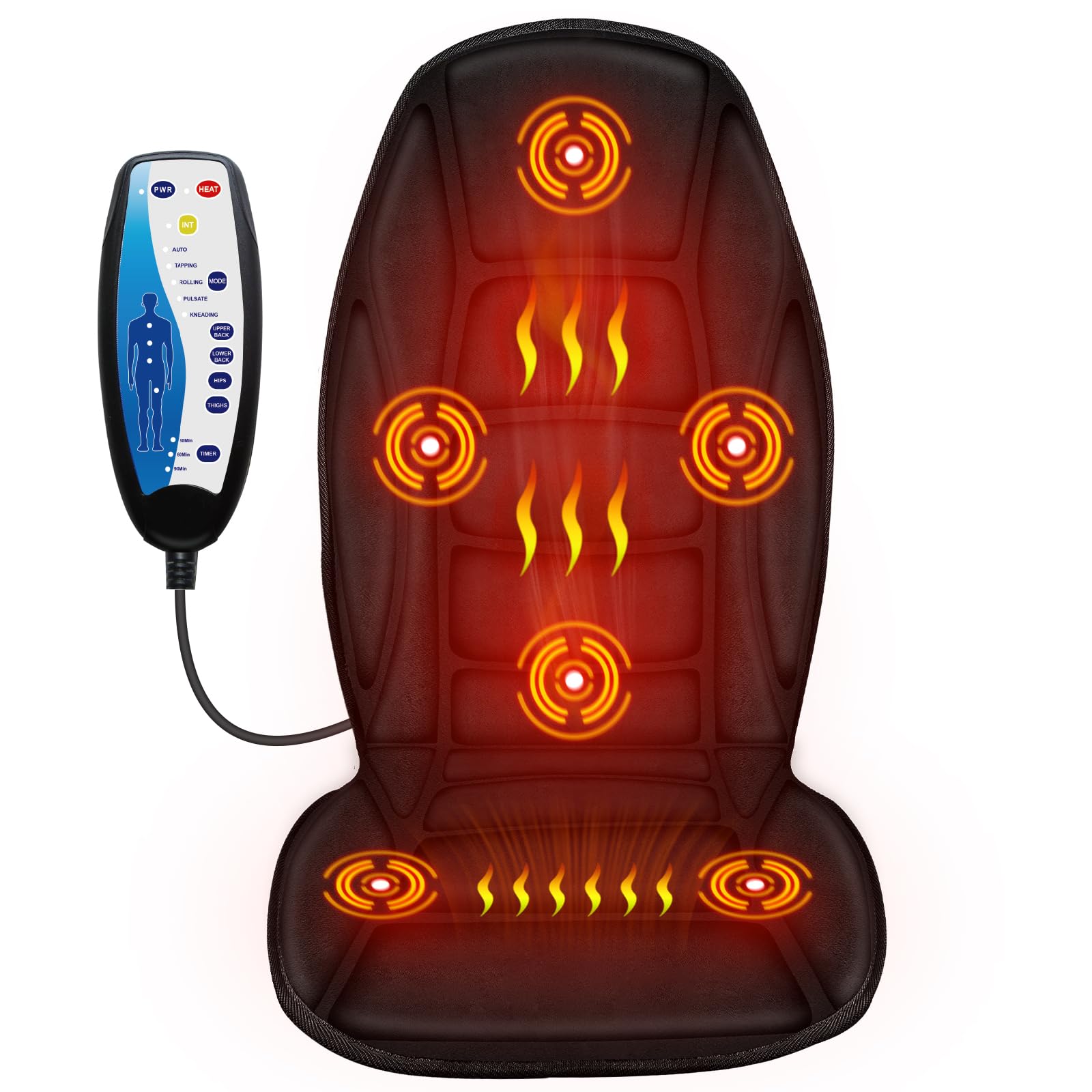 Back Massager with Heat, 5 Vibrating Modes & 2 Heat Levels, Back Massager Chair Pad, Electric Massage Seat Cushion, Massage Pad for Back Pain Relief, Fathers Day Dad Gifts for Men Him Mom Her