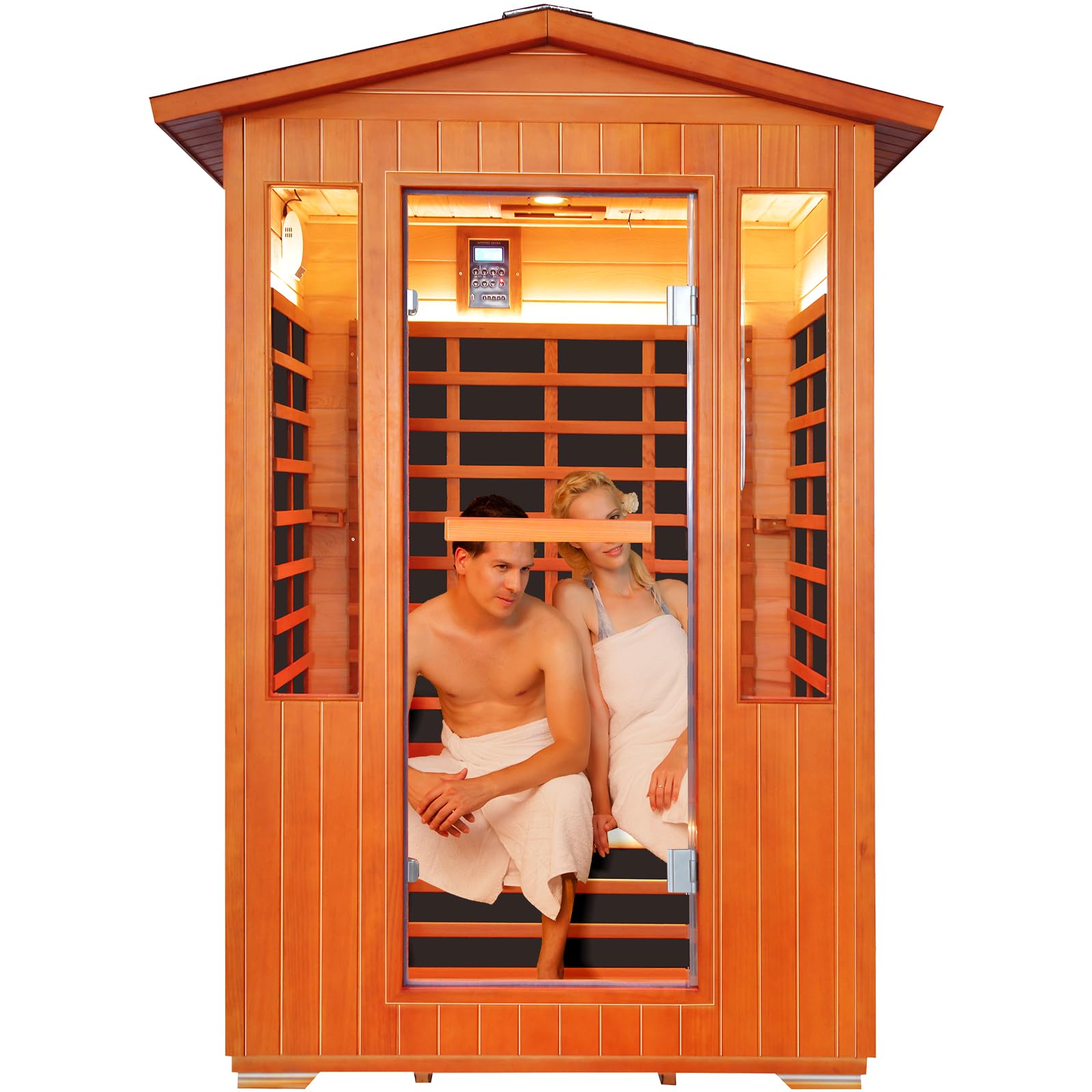 2 Person Infrared Sauna Far Infrared Sauna Room for Home Indoor 2000W Low-EMF Wood Dry Sauna with Full Starry Sky Lights Ceiling in 7 Color Speaker Fast Heating Easy Assembly- 47.3*41.3*74.8 IN