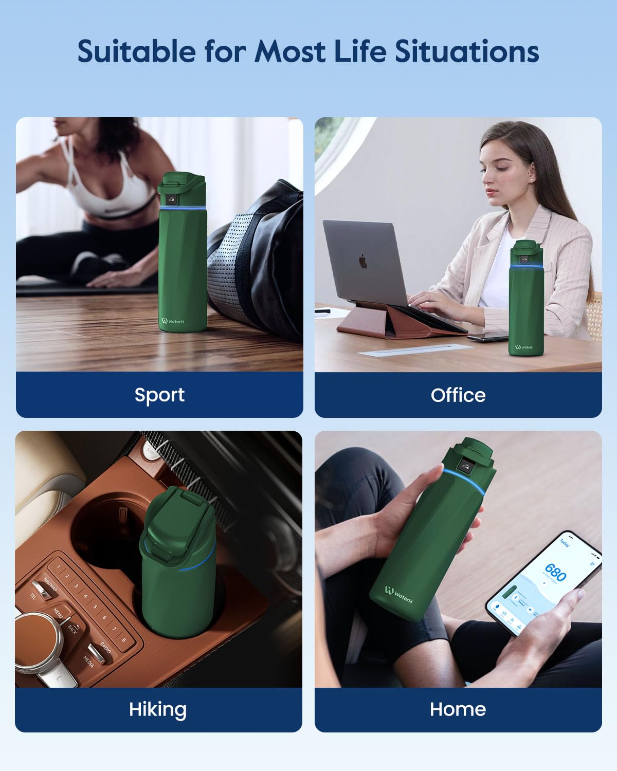 BOOST Smart Water Bottle that Reminds You to Drink, 24oz BPA-Free Stainless Steel Vacuum Insulated, Wide Mouth Water Tracker Bottle with APP for School, Gym, Office, Ideal for Father's Day