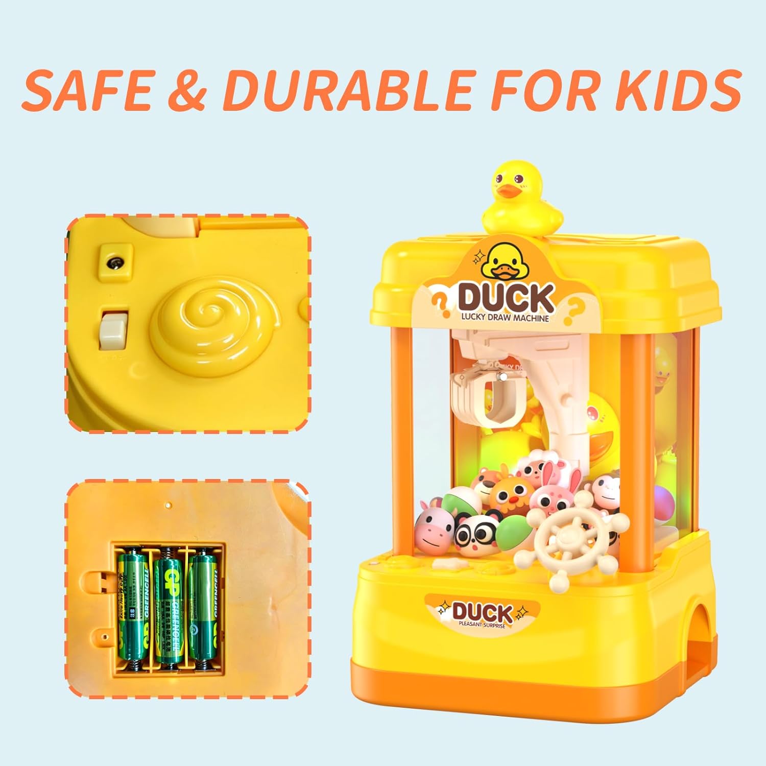 Duck Claw Machine for Kids, 13 Inch Mini Claw Machine Arcade Toy with Plush Toys, Capsules, Lights and Music, Toy Claw Machine for Kids, Family Game Prize Dispenser, Birthday Gift for Boys Girls