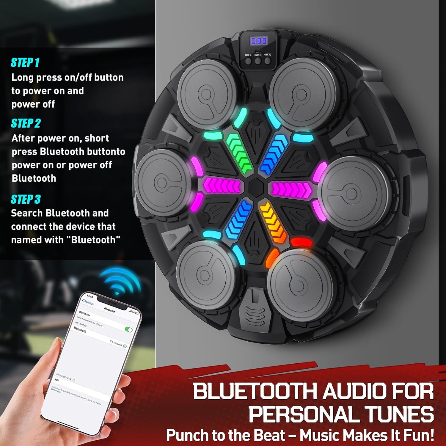 Music Boxing Machine for Adults and Kids, Smart Bluetooth Boxing Training Equipment with Gloves & Rhythm Games,Wall Mounted Boxing Mchine for Home,Office, Gym (Black)