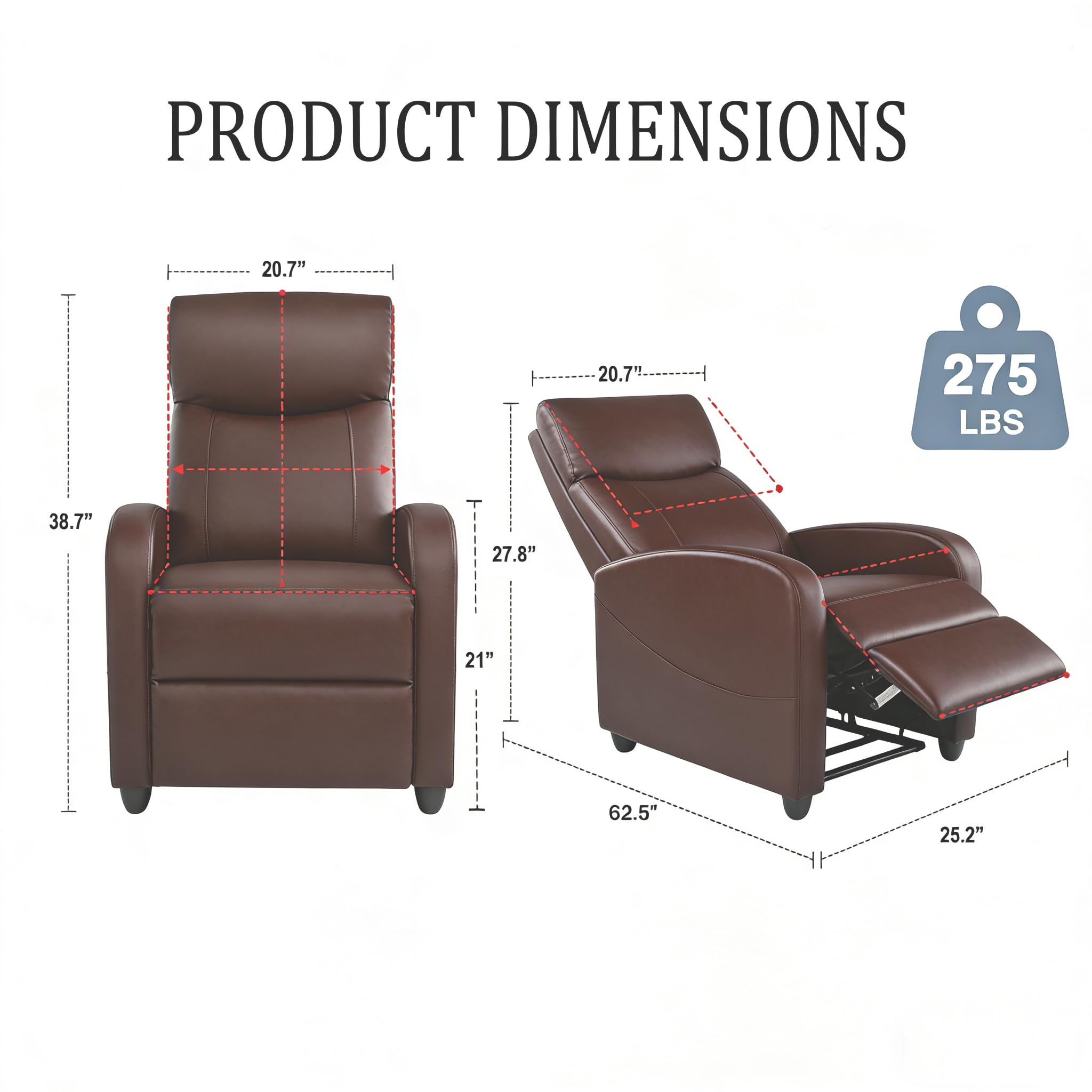 Simple Deluxe Massage Recliner Chair - Adjustable PU Leather Recliner, Luxe Reading Chair & Sofa Chair for Living Room Chairs or Bedroom Chair, Small Recliner for Home Theater, Black
