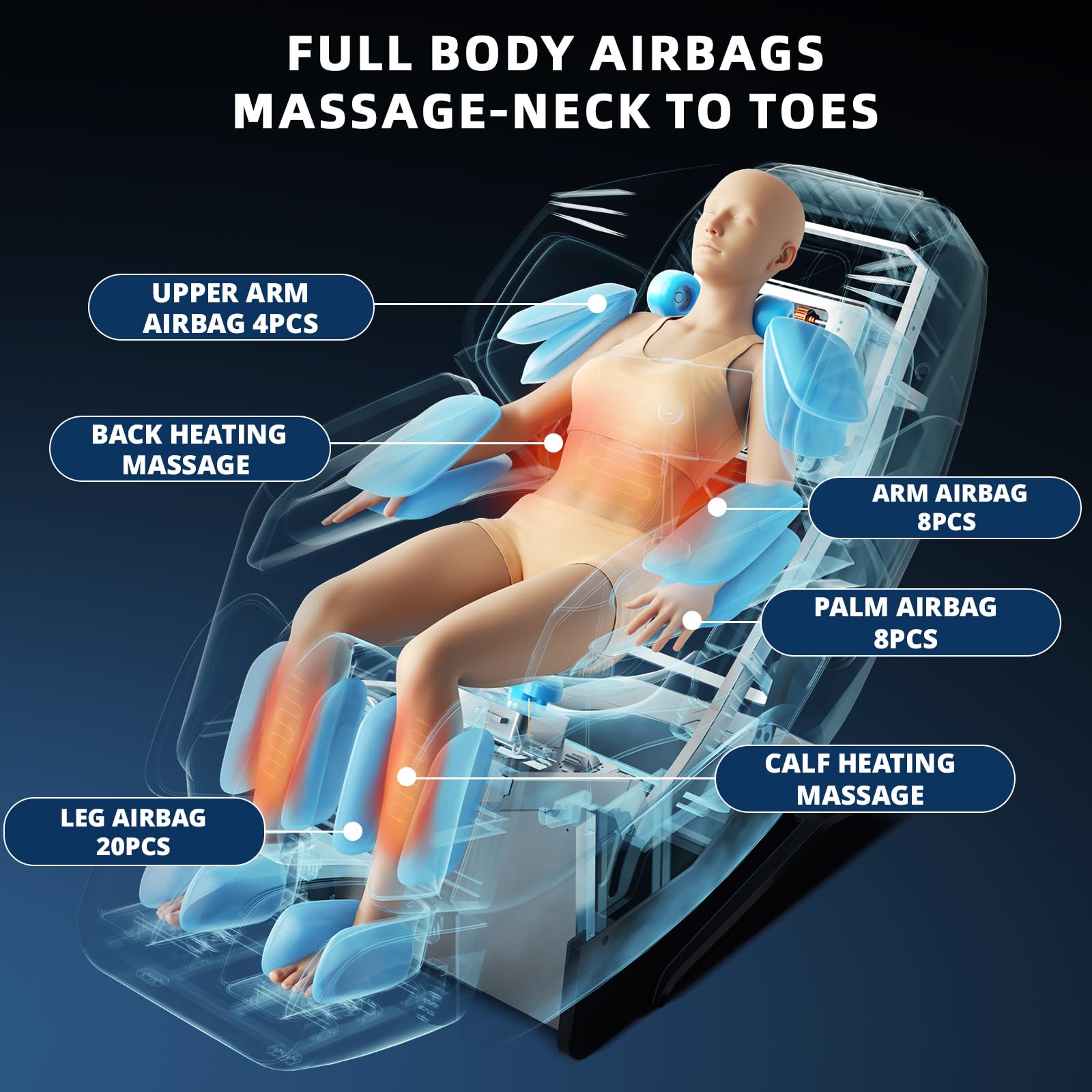 HealthRelife 4D Massage Chair Full Body Zero Gravity Recliner - 55“ SL-Track,15 Auto Modes,11 Massage Technique,40 Airbags Massage,with Yoga Stretch,APP Control,Shiatsu Foot Massage(Black)