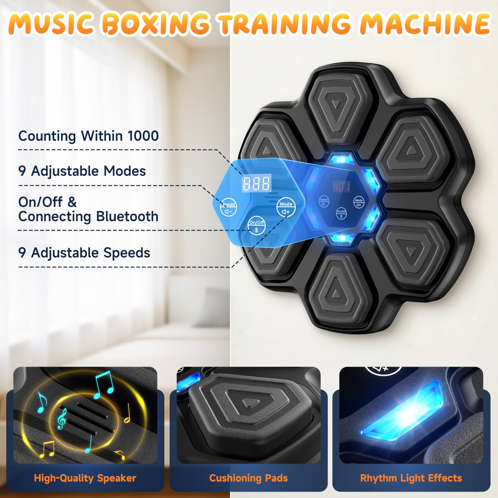 TGLLM Music Boxing Machine, Interactive Punching Trainer with Boxing Gloves, Large Size Wall Mounted Electronic Boxing Target for Adult Kids, 9 Modes & 9 Speeds