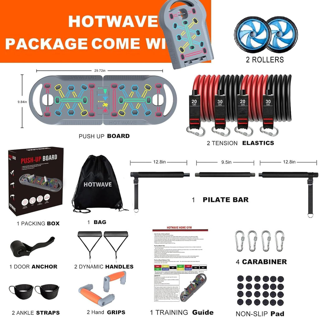 HOTWAVE Push Up Board Fitness, Portable Foldable 20 in 1 Push Up Bar at Home Gym, Pushup Handles for Floor. Professional Strength Training Equipment For Man and Women
