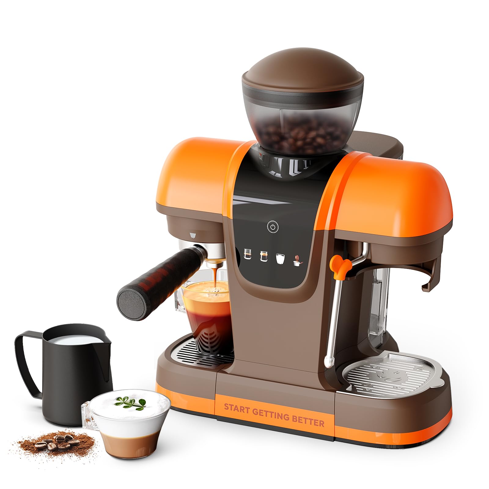 20 Bar Espresso Machine with Grinder & Steam Wand - Semi Automatic Coffee Maker, NTC Intelligent Temp Control, 58mm Stainless Steel Portafilter, One-Touch Panel for Home Barista (BLACK)