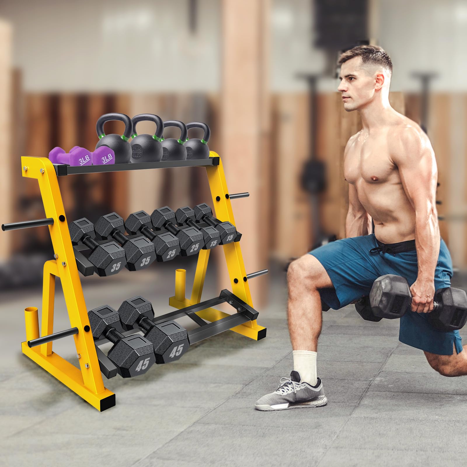 Kipika Heavy Duty 3 Tier Dumbbell Rack Multifunctional, Weight Rack for Dumbbells, Home Gym Equipment, Suitable for Storage of Dumbbell, Kettle Bell, Barbell Plate, Barbell Bar
