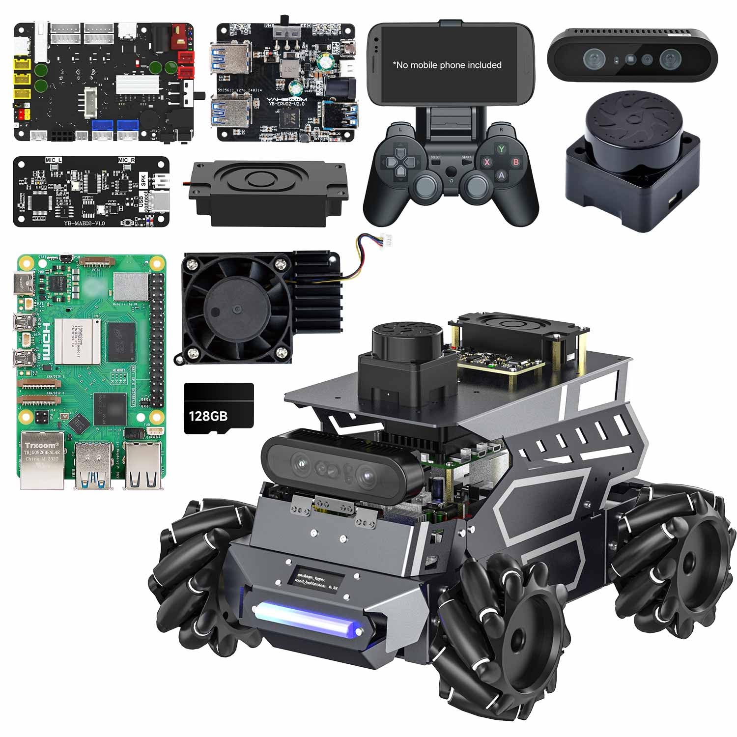Yahboom ROS2 Robotic for Raspberry Pi 5, AI Large Language Models AI Vision Data,3D SLAM Navigation Supports ROS2 Python Education, ROS Development
