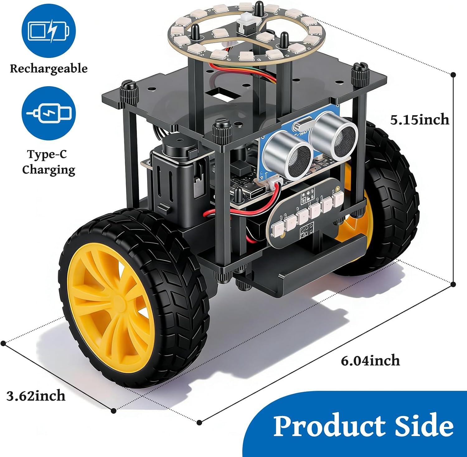 Elfew STEM Robot Car Toys for Kids 8-13, DIY Building Educational Robot Kit, 2WD Self-Balancing RC Car with Ultrasonic Obstacle Avoidance, 360° Rotation, LED Lights, Ideal Gift for Boys Girls