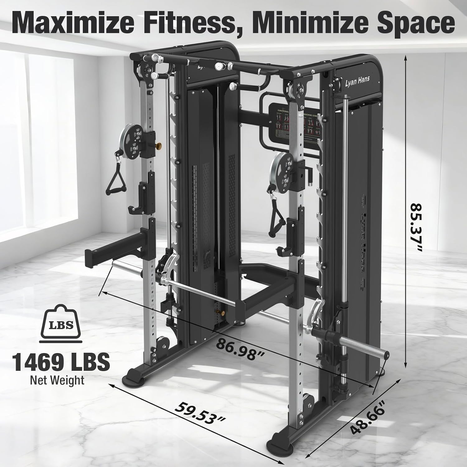 Functional Trainer Smith Machine for Commercial, Multifunctional Cable Crossover Exercise Machine, All in One Home Gym System, Compact Fitness Equipment, Workout Weight Machine for Strength Training