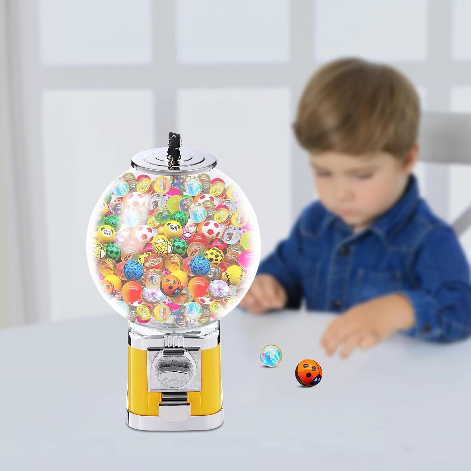 Vending Machine Candy Gumball Machine, Commercial Vending Machine, Candy Vending Machine for 0.39-1.26in Gadgets, 18.11in Height, for Game Stores, Retail Stores Vintage Style Clear, Yellow