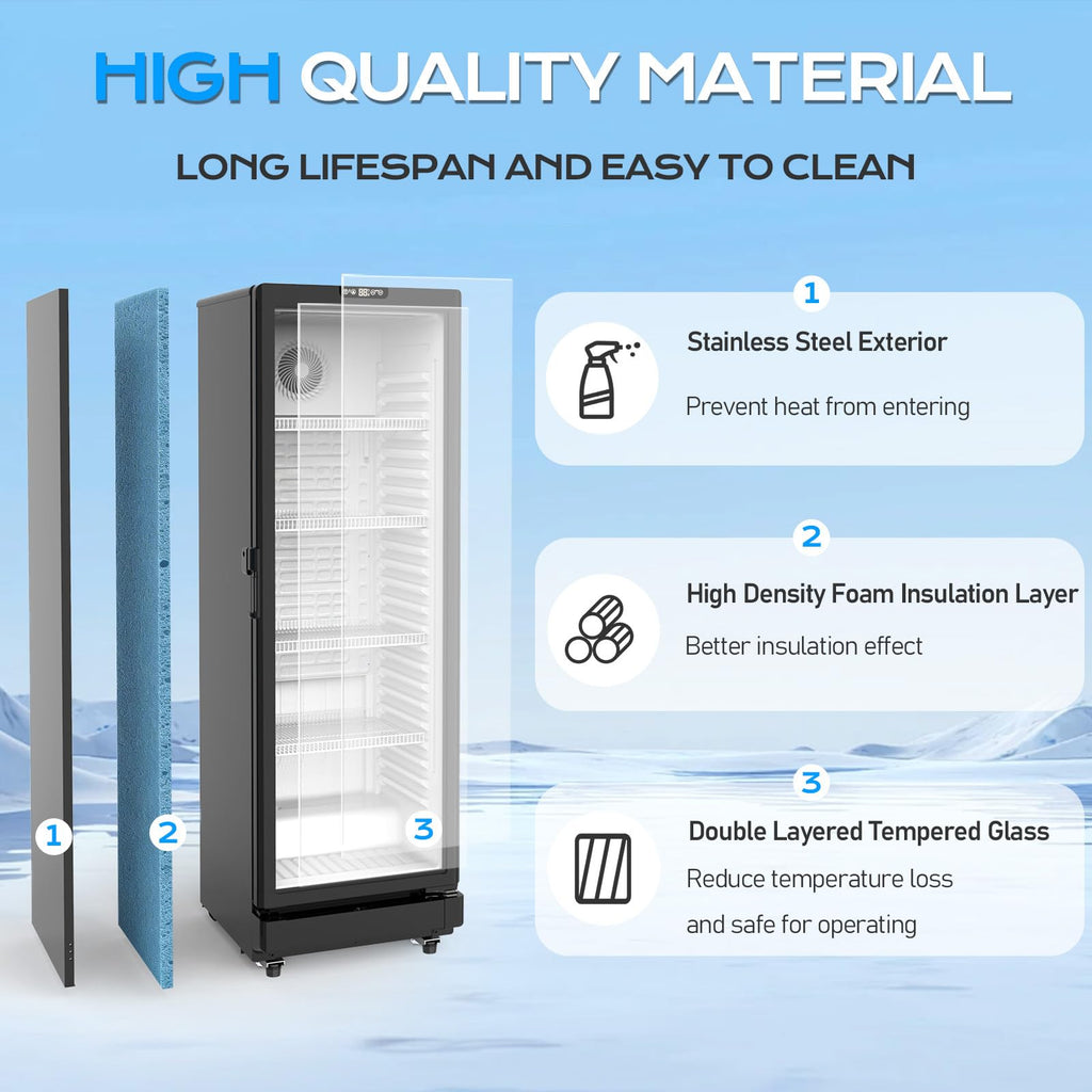 ROVSUN 8 Cu.Ft Commercial Refrigerator Display Refrigerator ETL NSF Certified, Slim Commercial Beverage Cooler Glass Door Merchandiser Drink Fridge w/Adjustable Shelves LED Light for Bar Restaurant