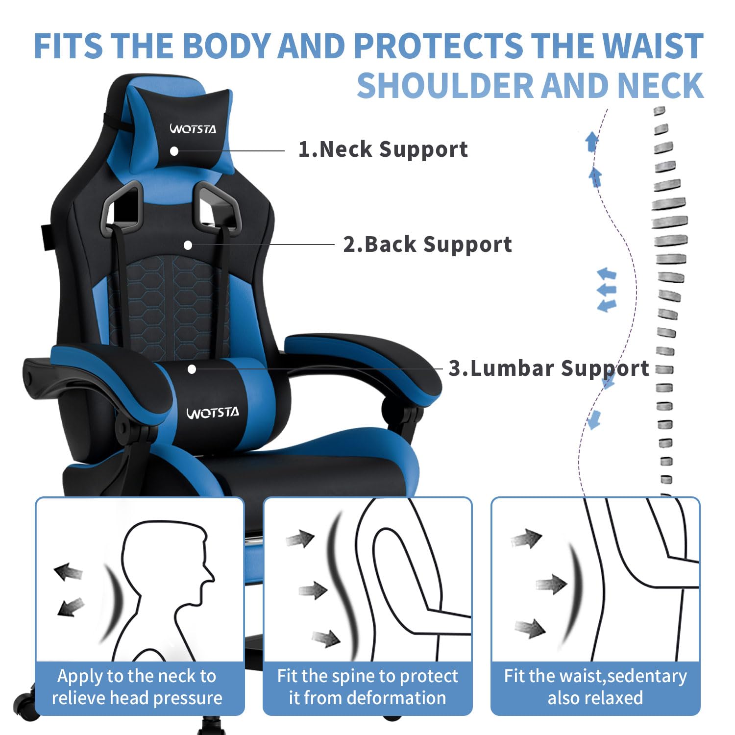 Gaming Chair with Massage,Ergonomic PC Gaming Chair with Footrest Comfortable Headrest and Lumbar Support, High Back, 300LBS (Grey)