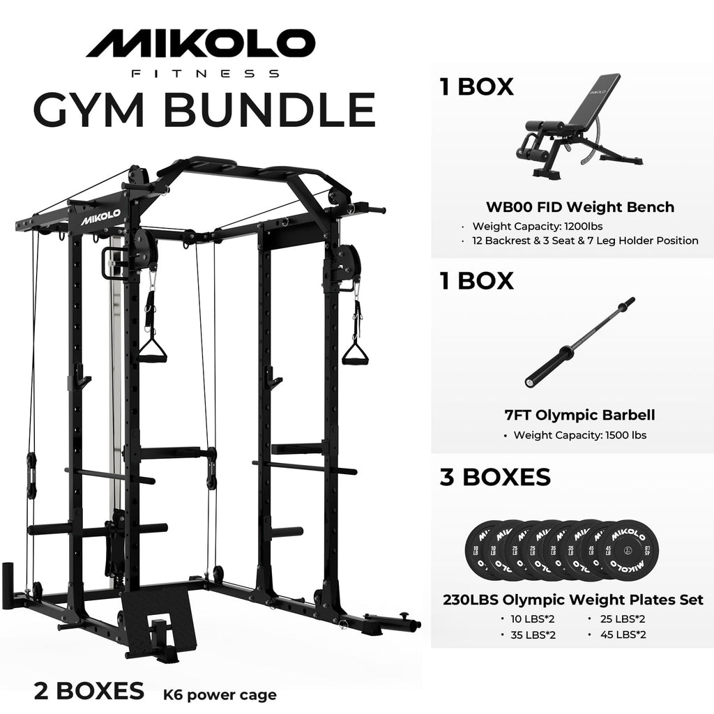 Mikolo Power Cage, Power Rack with Cable Crossover System, 1500LBS Squat Rack with LAT Pull Down System, Workout Cage with Pulley System for Fitness Home Gym