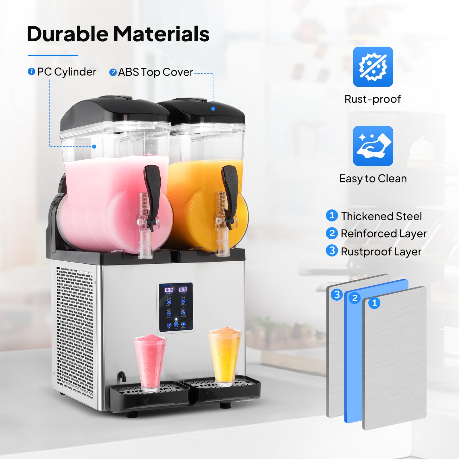 ROVSUN Margarita Machine Commercial Slushy Machine, 8 Gallon Slushie Machine Frozen Drink Machine Efficient Cooling Stainless Steel for Party Cafes Home Restaurant Bar 110V/60HZ