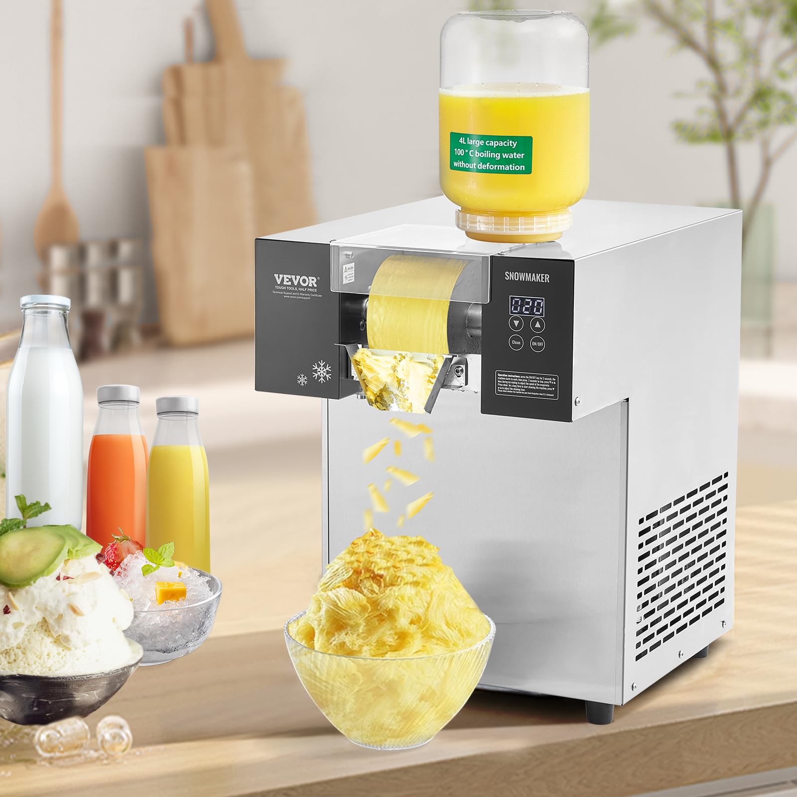 VEVOR Commercial Snowflake Ice Machine, 397LBS/24H Snowflake Ice Maker, Stainless Steel Ice Shaver Machine, Electric Snow Cone Maker, Liquid Cooling System for Rapid Heat Dissipation, Ice Cream