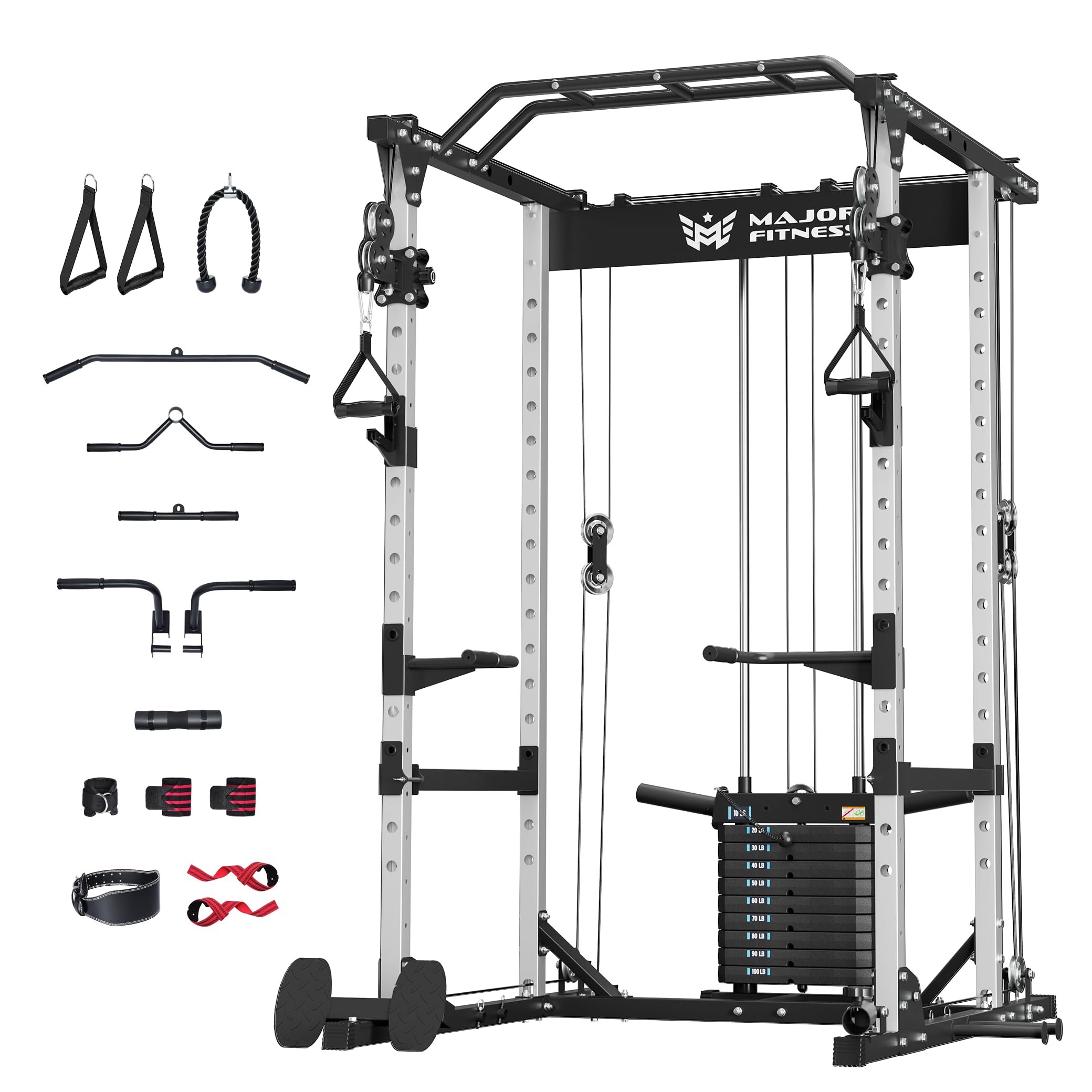 MAJOR FITNESS Drone1 Power Cage - Multi-Function Power Rack for Home Gym, Squat Rack, Cable Crossover System, for Strength Training