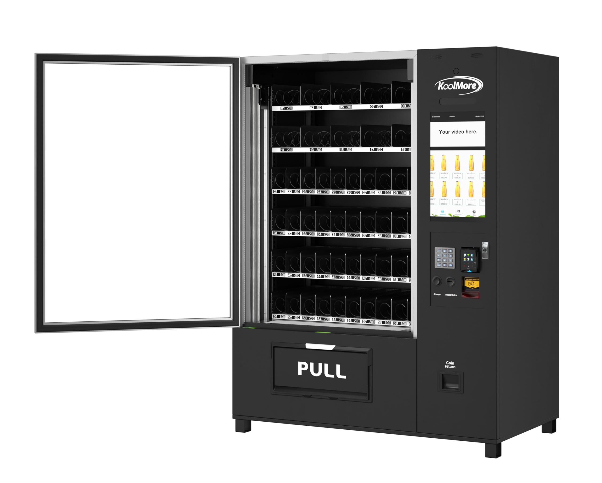 KoolMore Refrigerated Snack Vending Machine with 36 Slots Featuring a Credit Card Reader and Coin/Bill Acceptor in Black (KM-VMR-30-BCR)