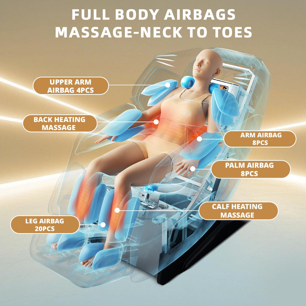 HealthRelife 4D Massage Chair Full Body Zero Gravity Recliner - 55“ SL-Track,15 Auto Modes,11 Massage Technique,40 Airbags Massage,with Yoga Stretch,APP Control,Shiatsu Foot Massage(Black)