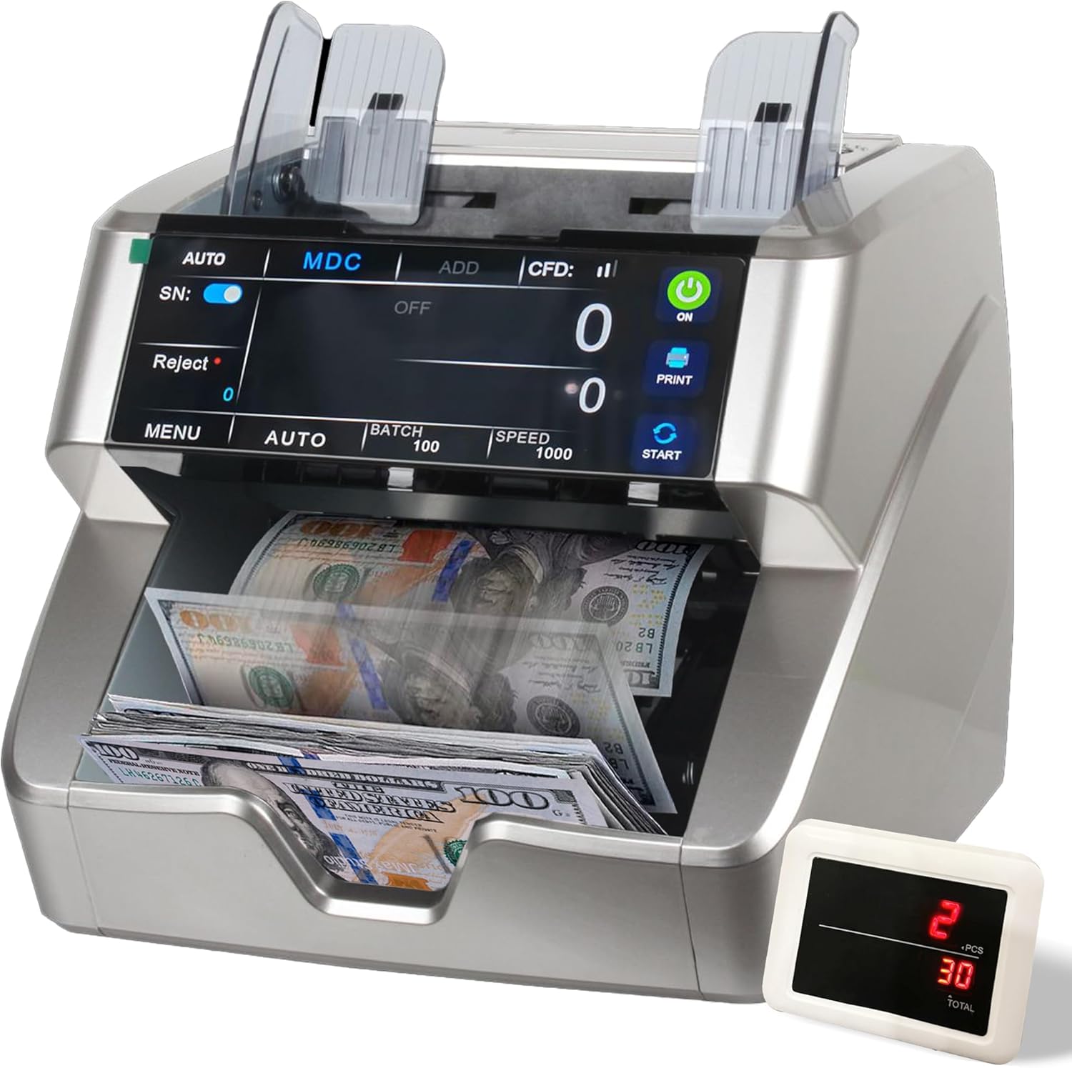 10000 Plus Bank Grade Money Counter Machine – Mixed Denomination Bill Counter with Touch Screen, 2 CIS, UV/MG/IR/MT Detection, Serial Number Reader & External Display, 1500 Bills/Min