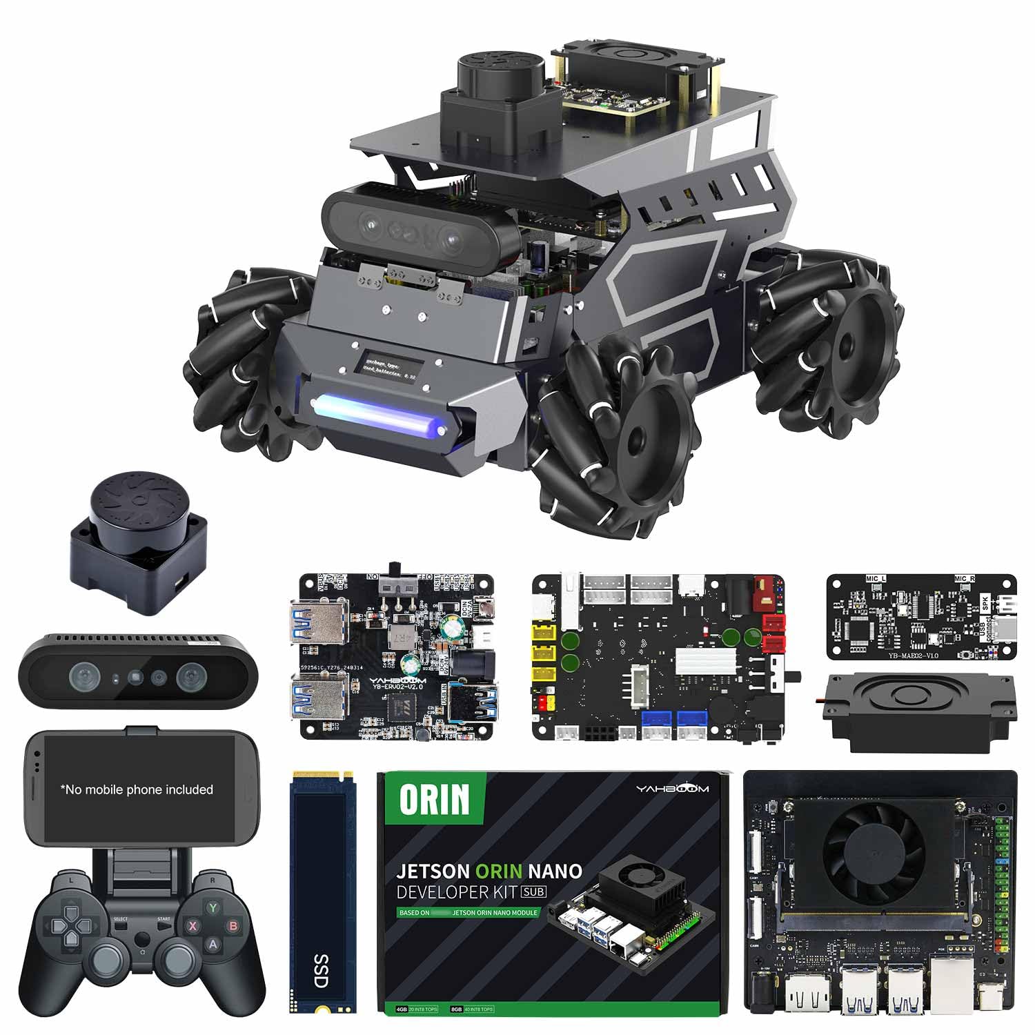 Yahboom ROS2 Robotic for Raspberry Pi 5, AI Large Language Models AI Vision Data,3D SLAM Navigation Supports ROS2 Python Education, ROS Development