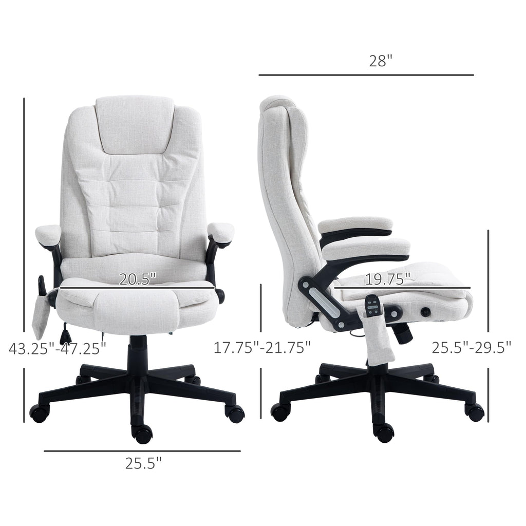 Vinsetto 6 Point Vibrating Massage Office Chair with Heat, Linen High Back Executive Office Chair with Reclining Backrest, Padded Armrests and Remote, Black