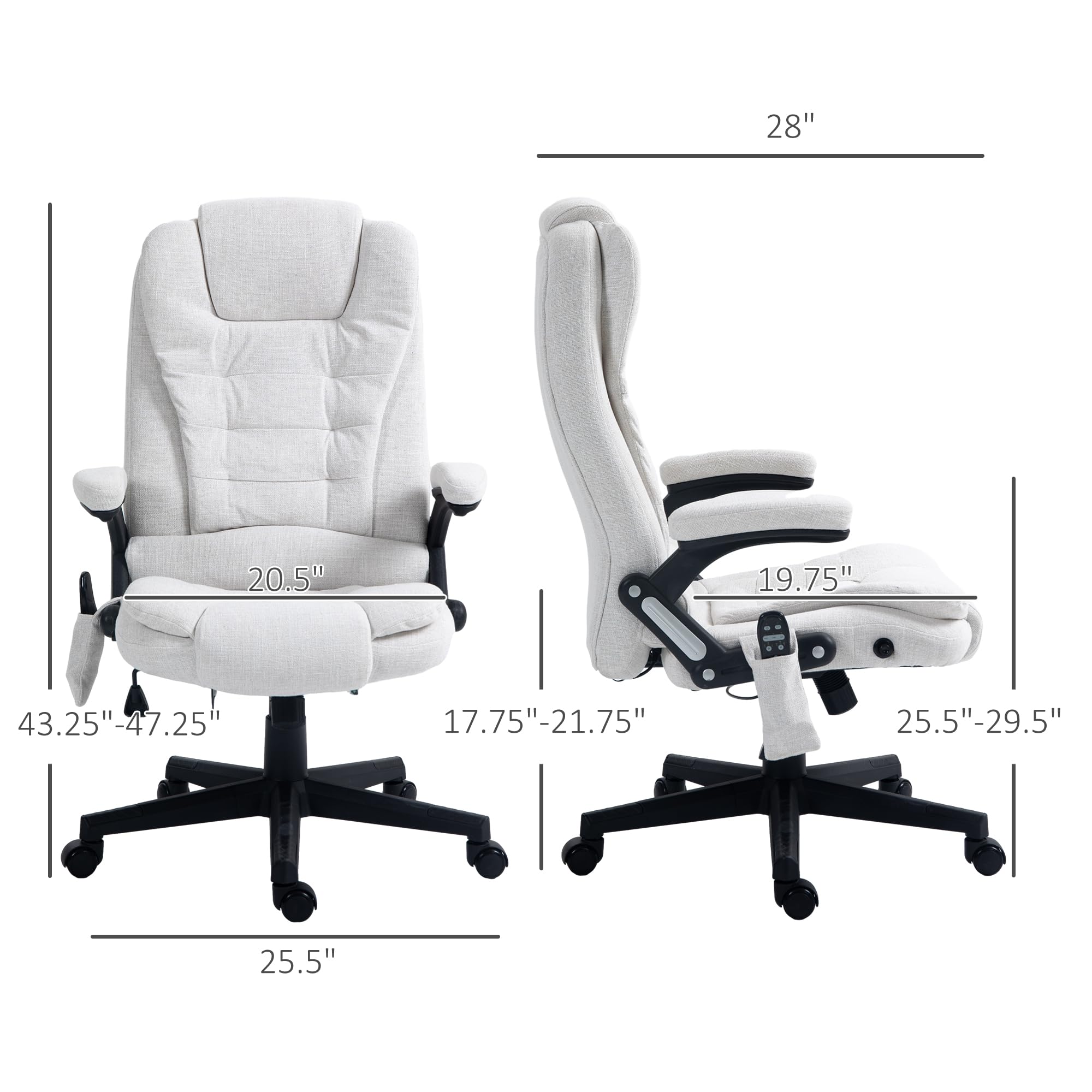Vinsetto 6 Point Vibrating Massage Office Chair with Heat, Linen High Back Executive Office Chair with Reclining Backrest, Padded Armrests and Remote, Black