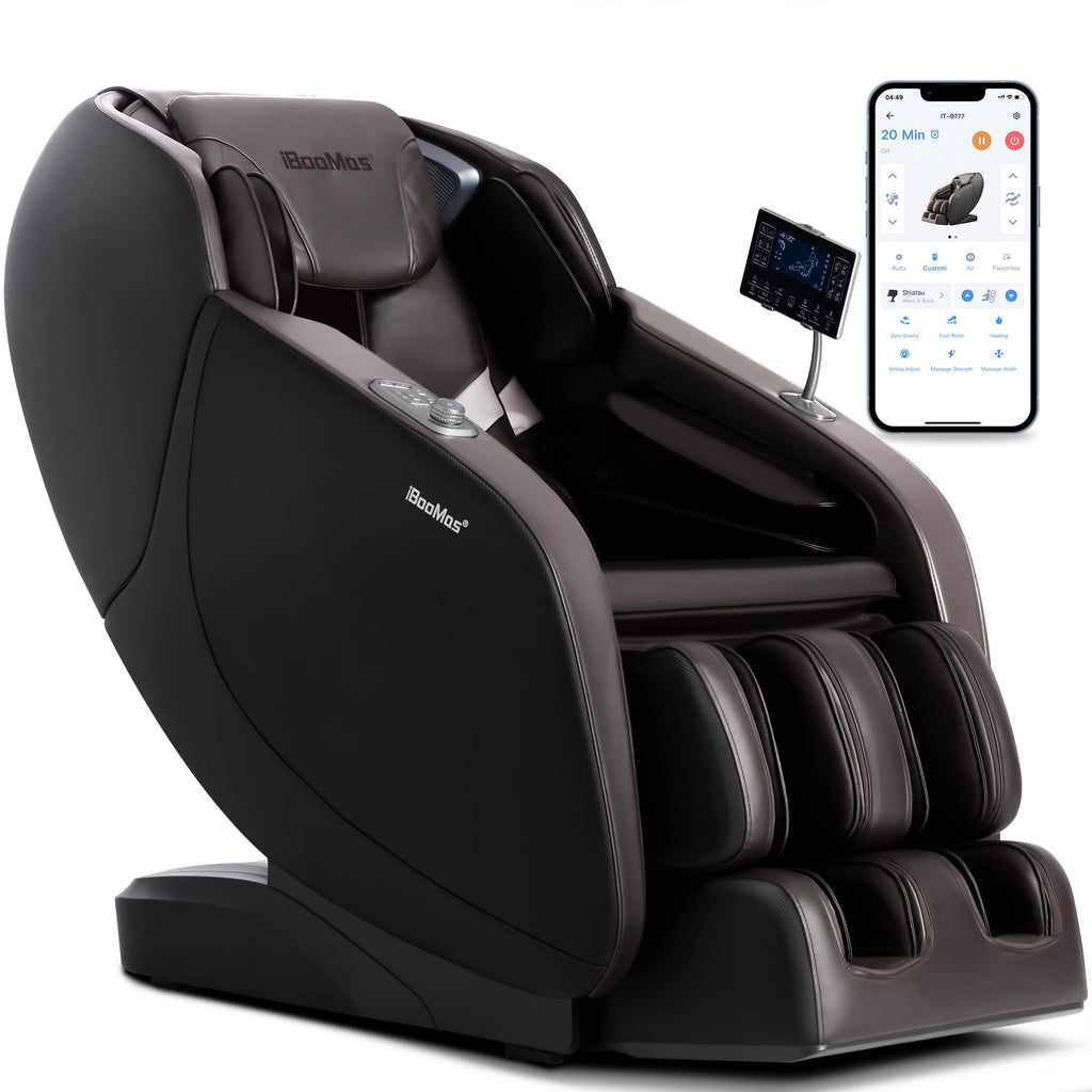 iBooMas 2026 Massage Chair Full Body, 5 Heating Zones for Daily Pain Relief, Zero Gravity 54'' SL-Track, Body Scan, 18 Auto & Manual Modes, Foot Roller, Thai Stretch, Airbags (Black & Brown)