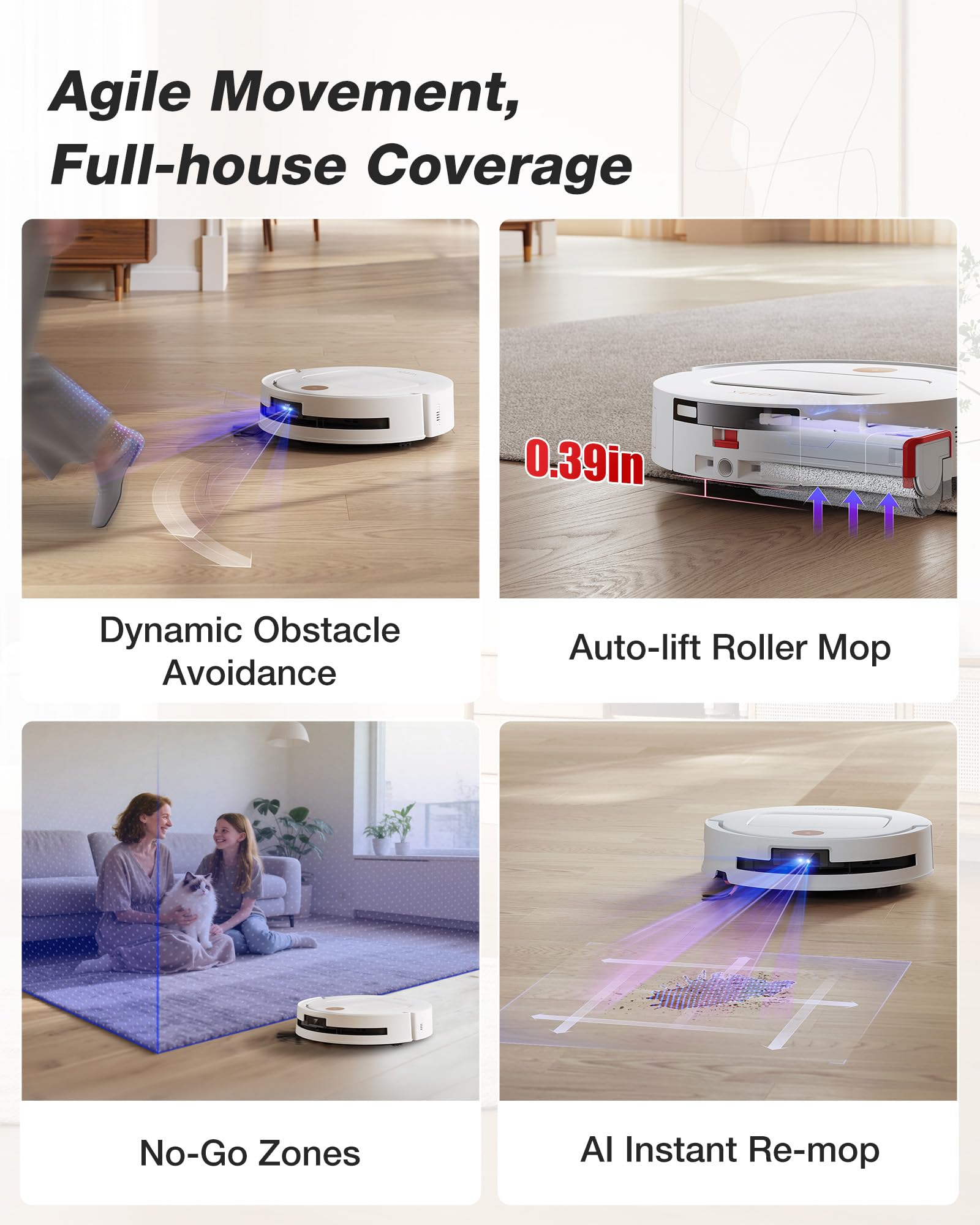 Yeedi M14 Plus Robot Vacuum and Mop, 18,000Pa Suction, OZMO Roller Instant Self-Washing Mopping, 167℉ Smart Dynamic Hot Wash & Auto-Dry, ZeroTangle 3.0 Anti-Hair Brush, All-in-One Omni Station, Black